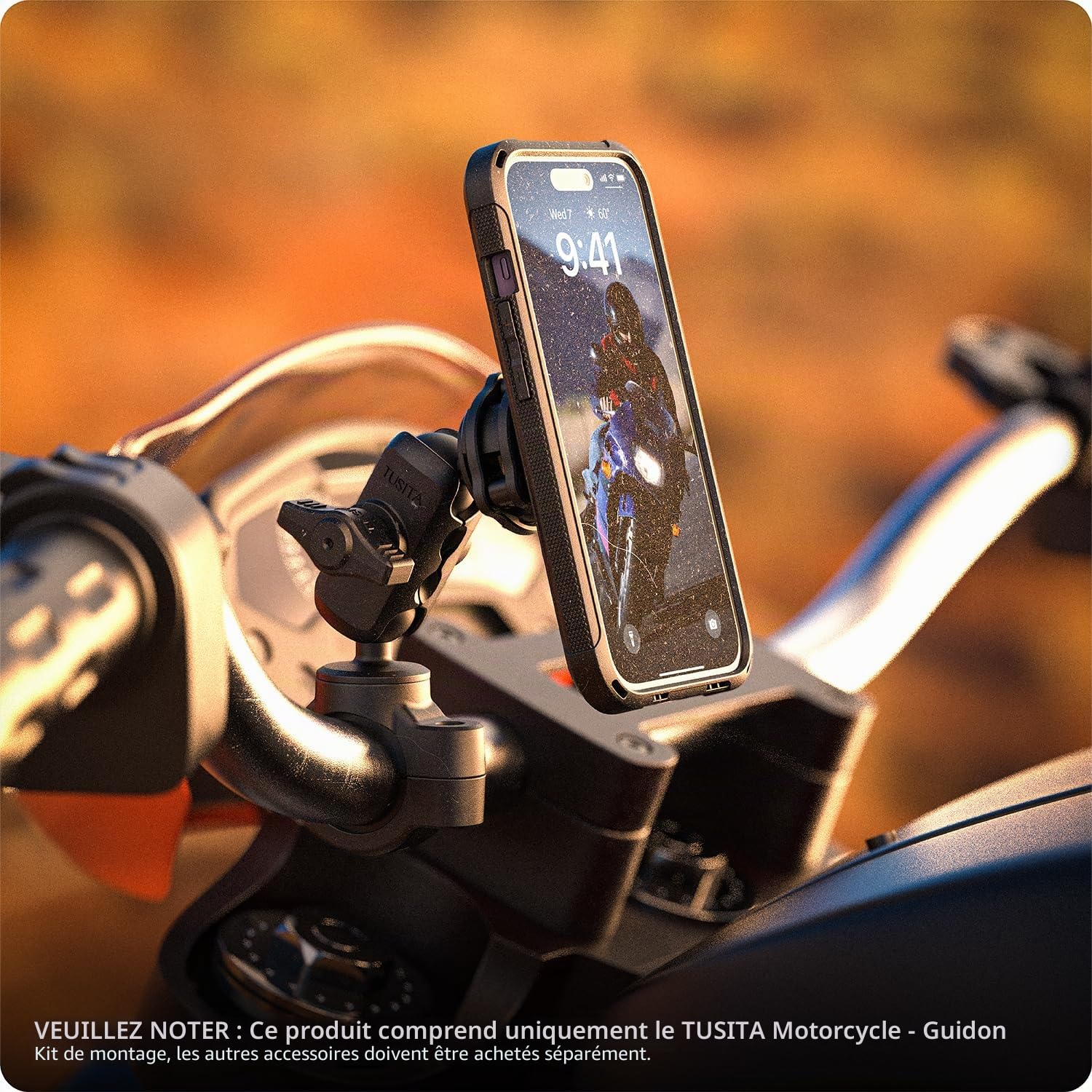 TUSITA Support pour Guidon de Moto - Petite Base avec Bras à Double Douille Court - 1" B Taille
