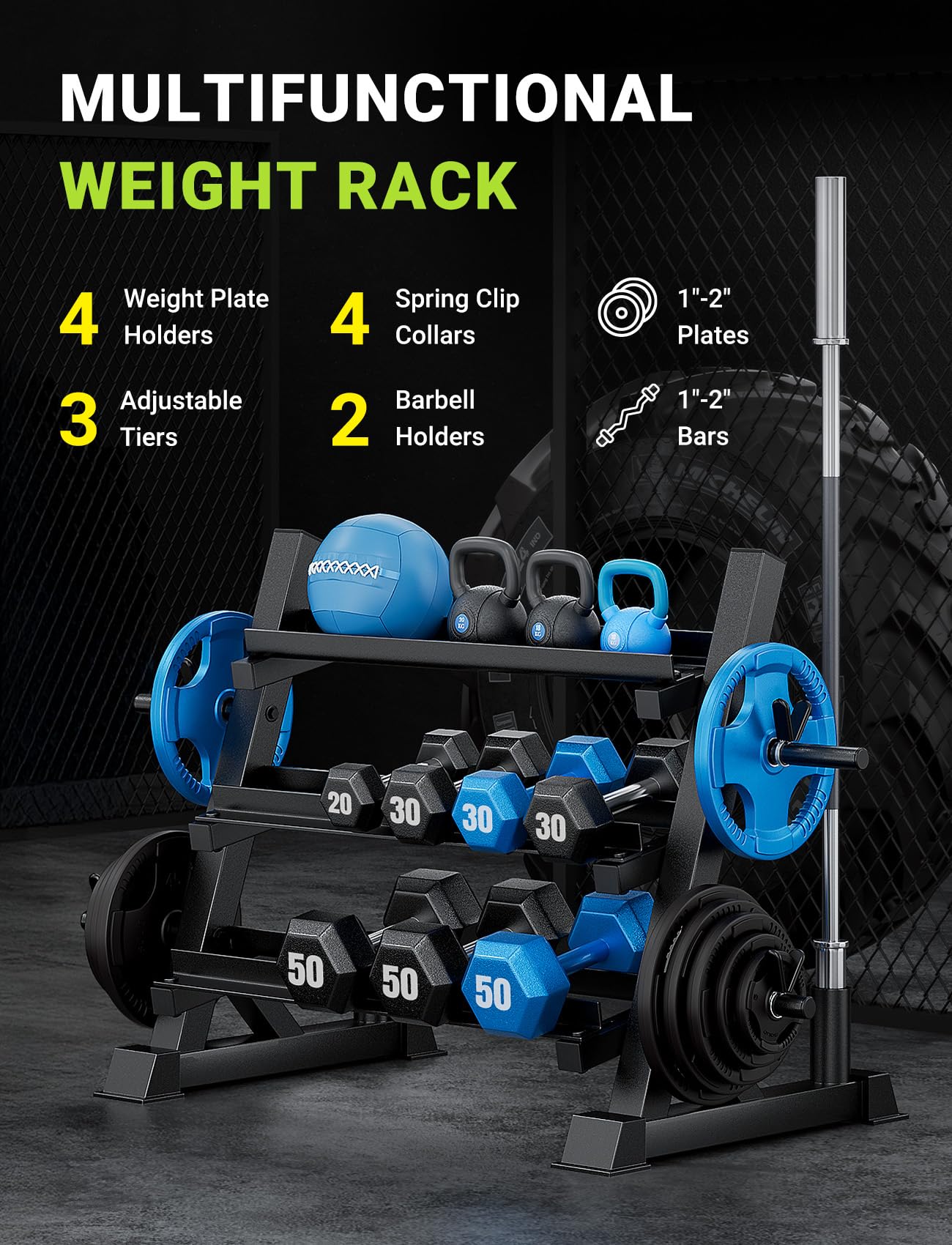 YOLEO Rack Palestra - Rastrelliera pesi Regolabile Porta pesi Palestra Casa, Porta Dischi Palestra pesi Pesanti Supporto per Manubri