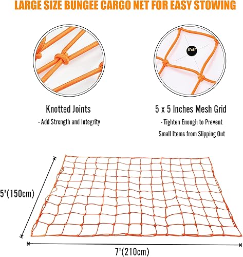 Miniatura 3 de Seven Sparta Red de carga elástica de 5 x 7 pies que se estira a 10 x 14 pies para cama de camión, camioneta, remolque, maletero, SUV con 16