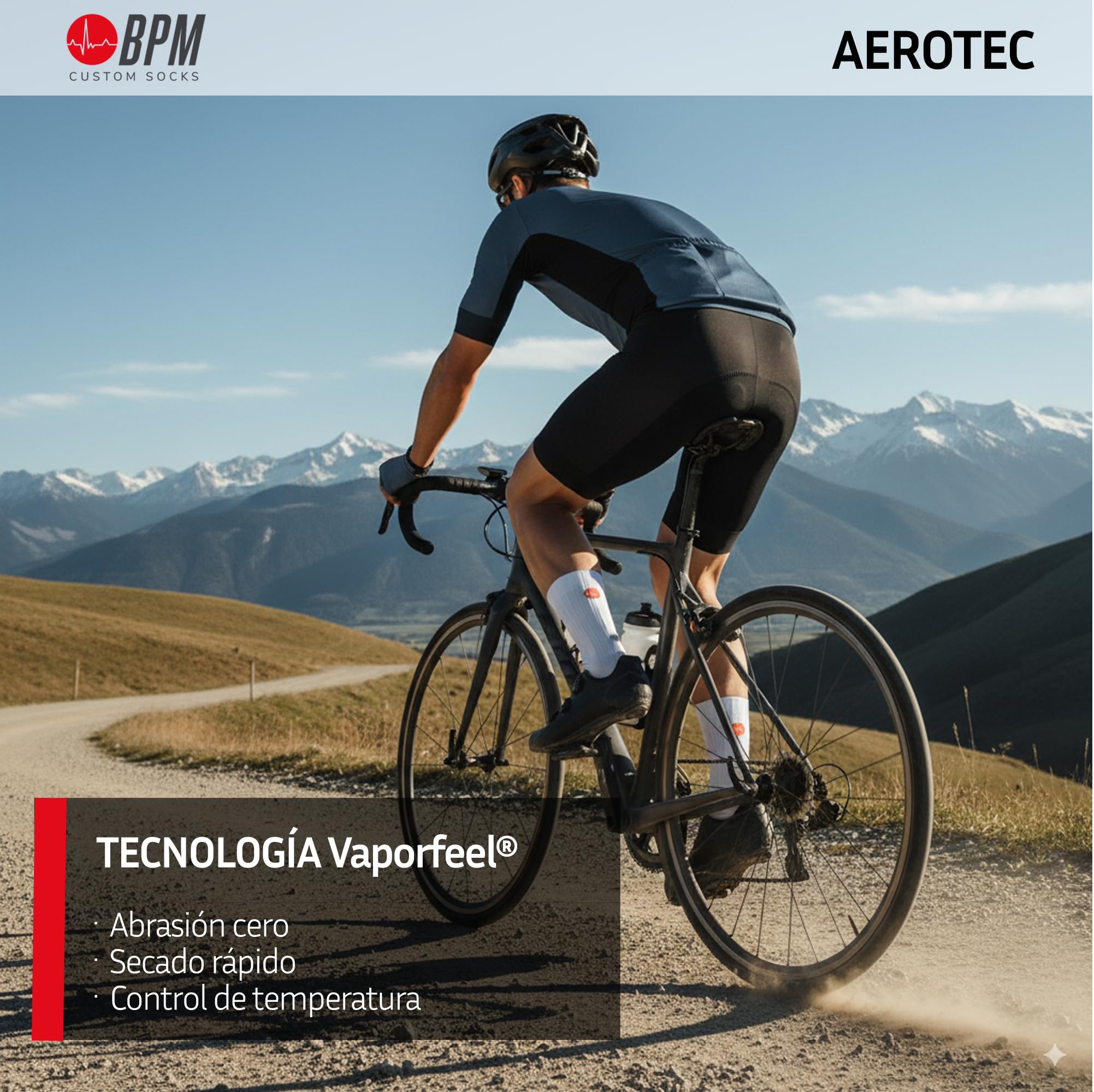 BPM Calcetines Ciclismo AEROTEC | Caña Alta Ultraelástica | Hilo Técnico de Alto Rendimiento en la Zona del Pie | Corte Láser | Made in Italy