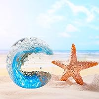 Vista 6 de Enjinkail Hand Blown Ocean Waves Crystal Ball - Glass Collectible Figurines Spere - Paperweight Glass Ball Aquarium DecorOffice Decor Ocean Lovers