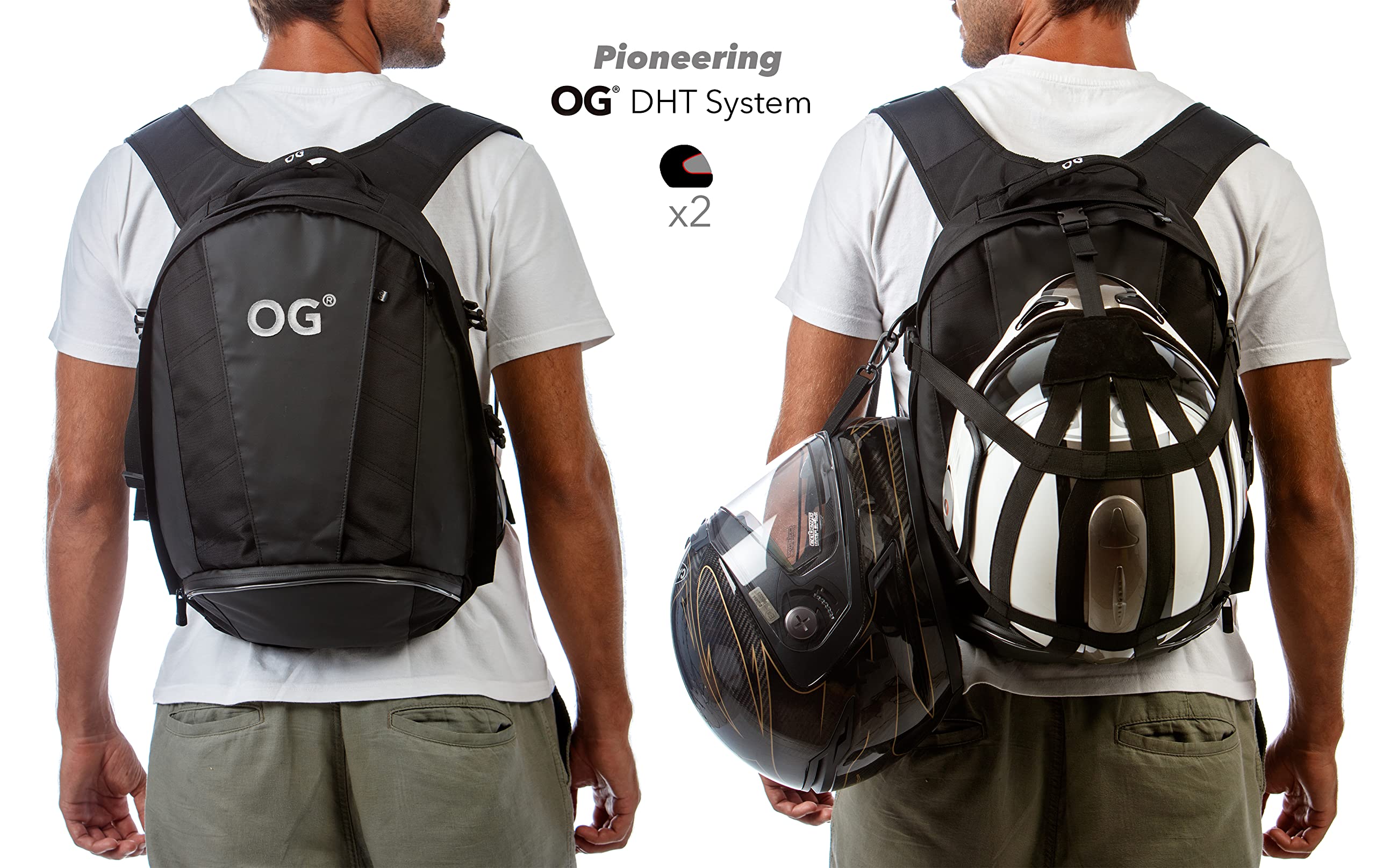 OG Online&Go Mochila Moto Negra de 24-34L, Correa Casco Moto, Mochila Impermeable, Portátil, Camping, Senderismo, Trekking, Montaña, Ciclismo, Viaje, Gimnasio, Reflectante