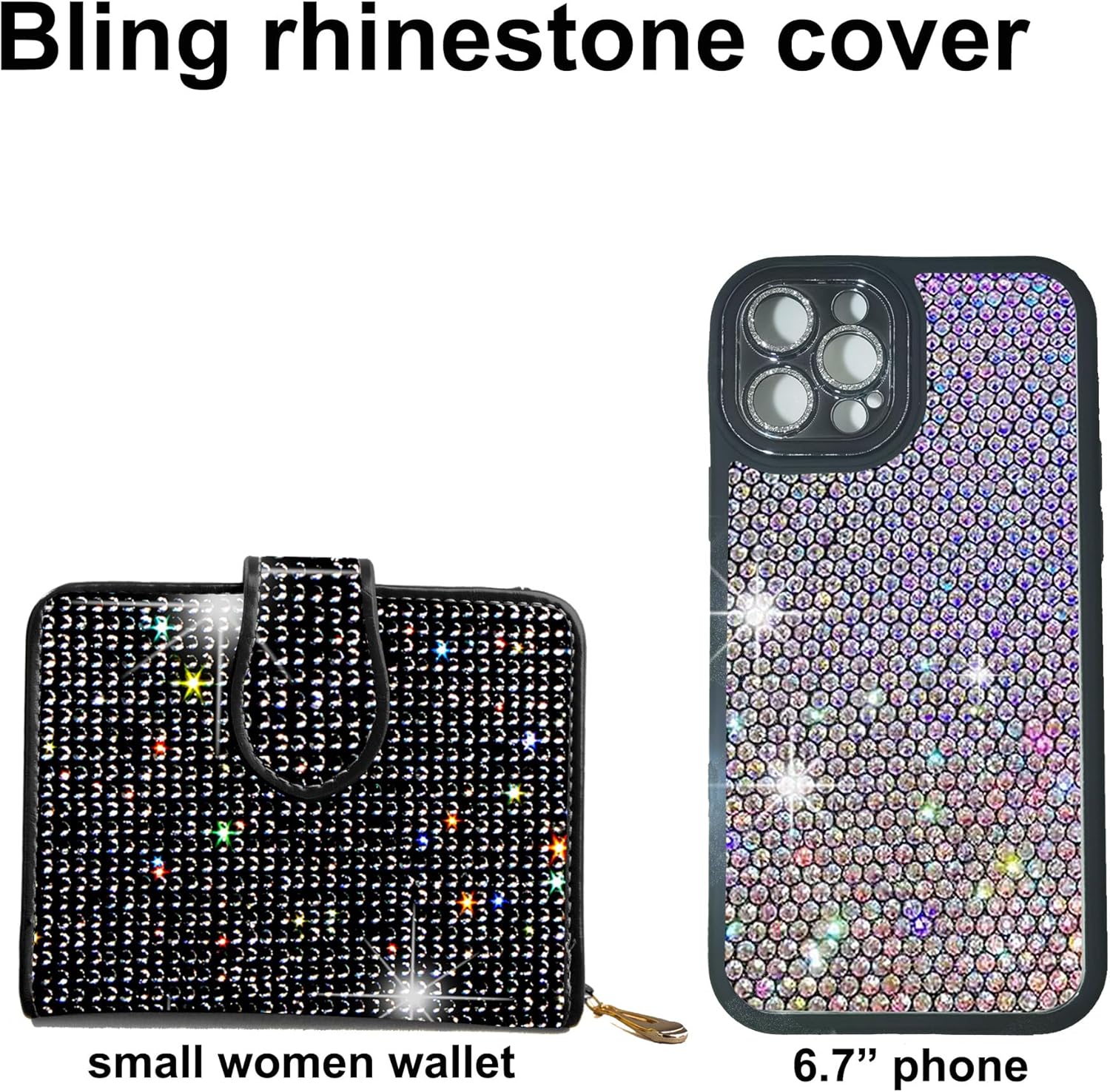Bling Rhinestone Small Womens Wallet Girls Clutch Artificial Diamond Purse Credit Card ID Coin Holder W/Zipper Black - Image 3