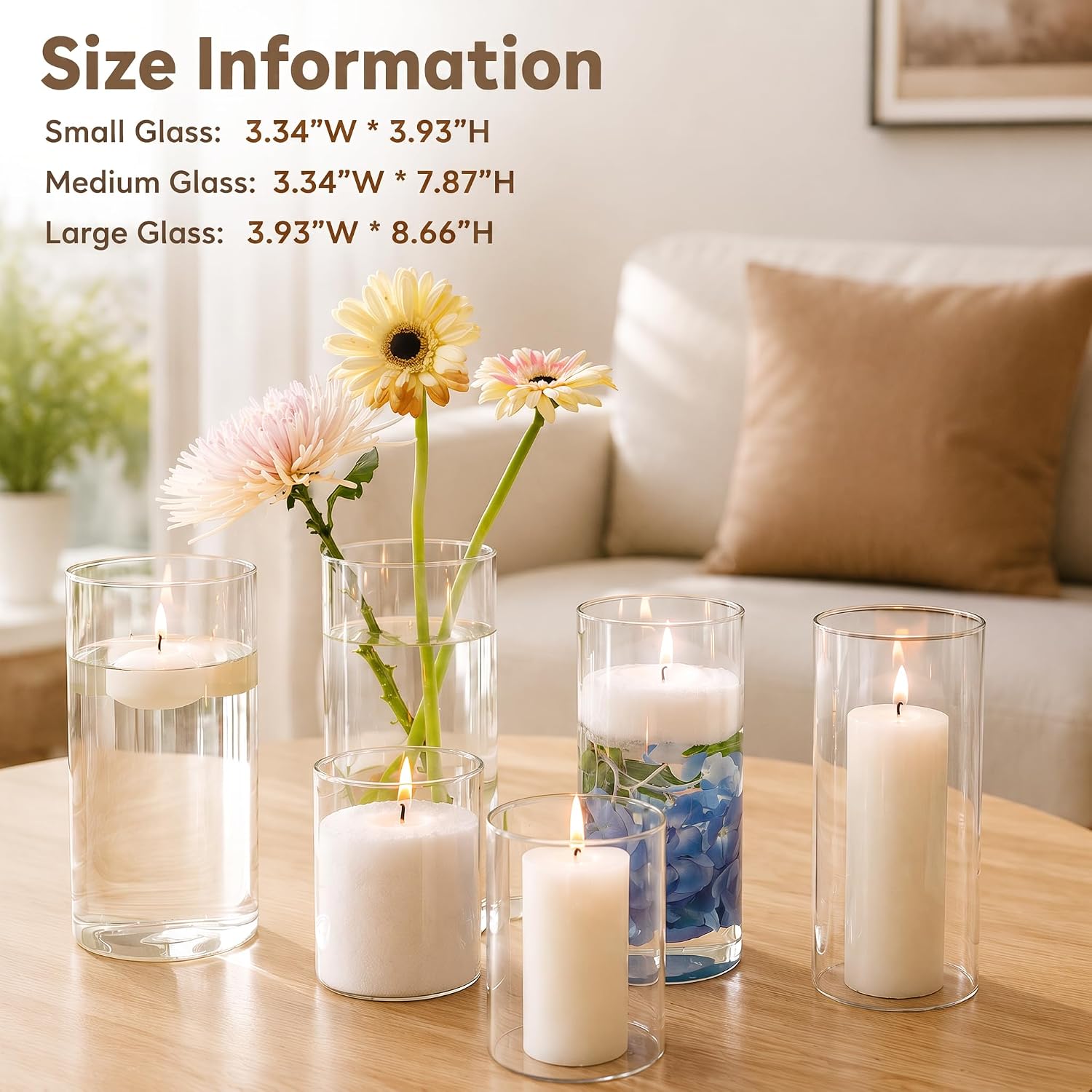 6 Pcs Hurricane Glass Candle Holders for Pillar Candle Clear Cylinder Vases