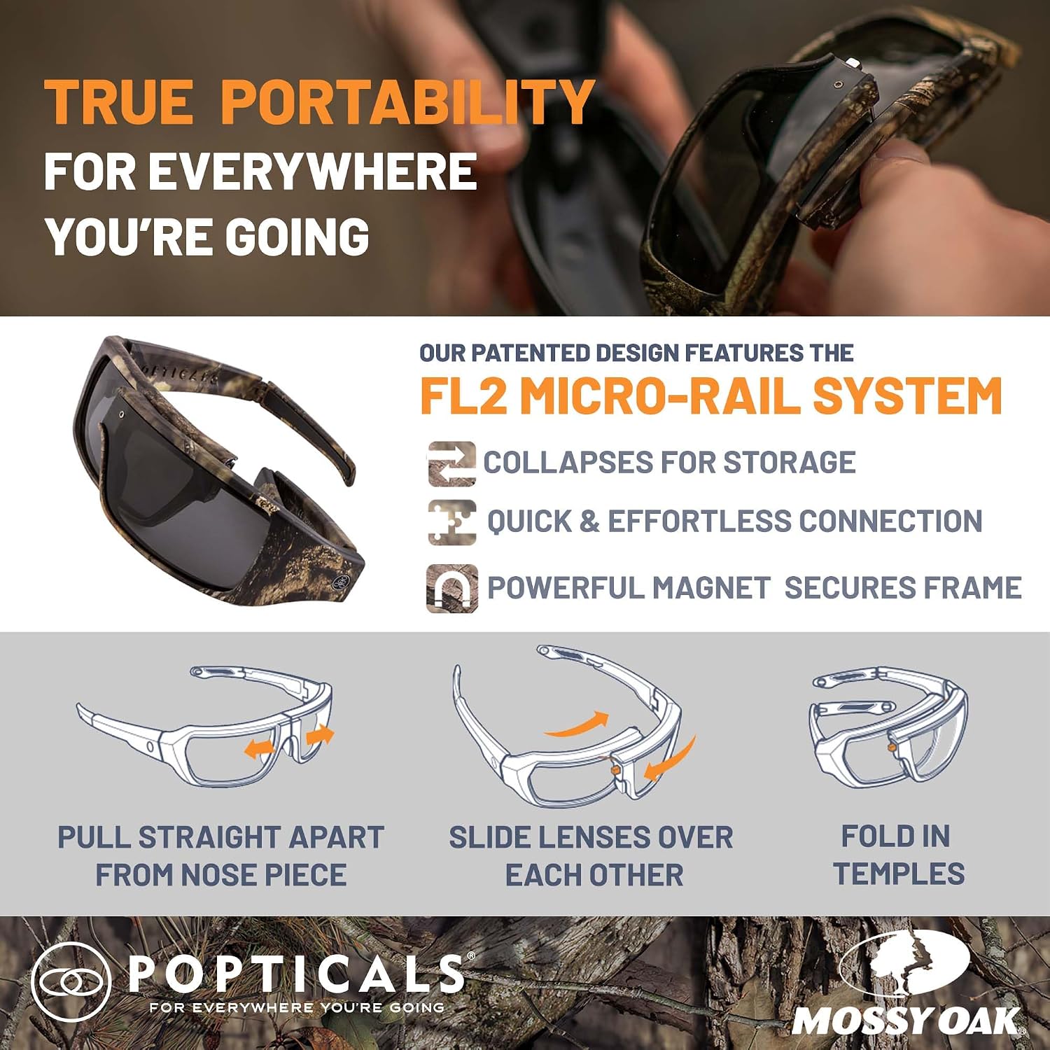 POPTICALS Camouflage Sunglasses for Fishing and Hunting – Polarized & Foldable Camo Sunglasses for Men – Hunting Accessories