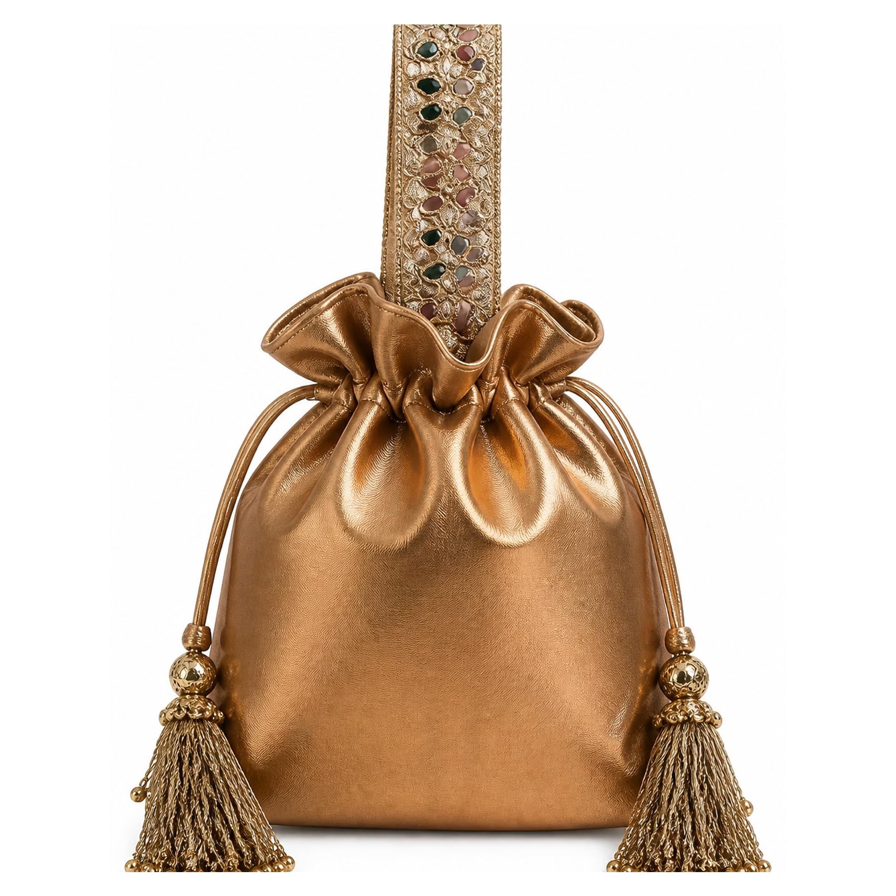Women’s Metallic Faux Leather Potli Bag for Wedding, Party & Festive Occasion | Drawstring Ethnic Clutch Handbag-image-18