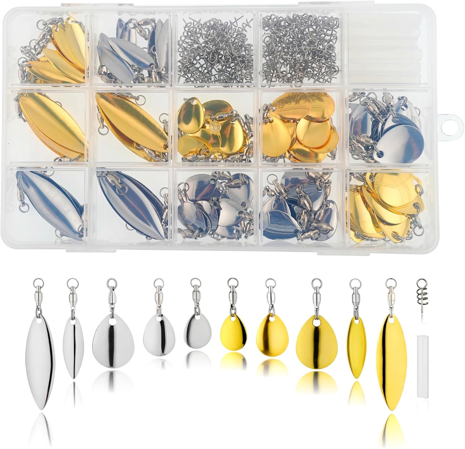Tail Spinners for Wacky Rig: 100pcs Willow Colorado Spinner Blades with Ball Bearing Swivels Kit for Bass Fishing Lure Making