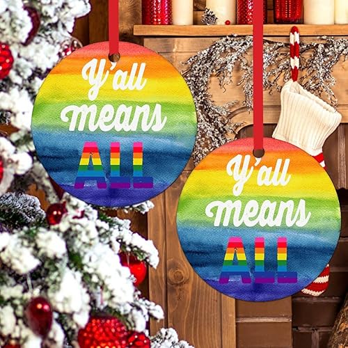 Miniatura 7 de Adorno de Navidad Y'all Means All Porcelana Adorno de Navidad de cerámica Igualdad de Género Arco Iris Orgullo Mes Adornos para Árbol de Navidad