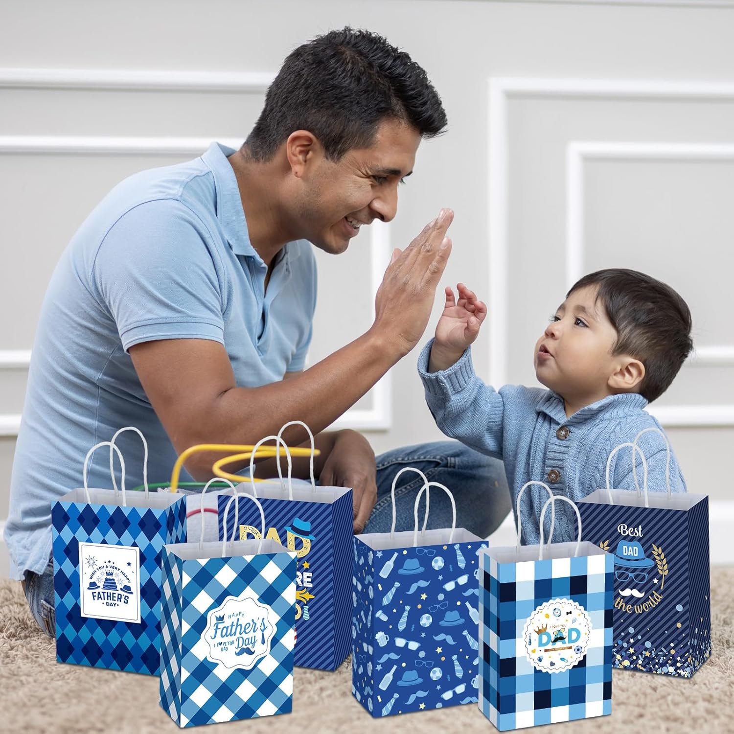 Yeaqee 24 Pcs Father's Day Gift Bags Happy Father's Day Paper Candy Bags with Handle Treat Pouches for the Best Dad Party Supplies for Dad Daddy Papa - Image 7