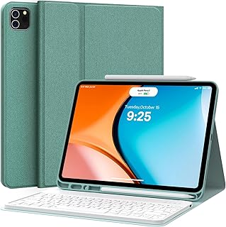 CHESONA Keyboard Case for iPad Pro 12.9 2022 6th Generation, iPad Pro 12.9 Case with Keyboard 5th/4th & 3rd gen - Wireless Detachable - with Pencil Holder - iPad Pro 12.9 inch Keyboard Case, Green