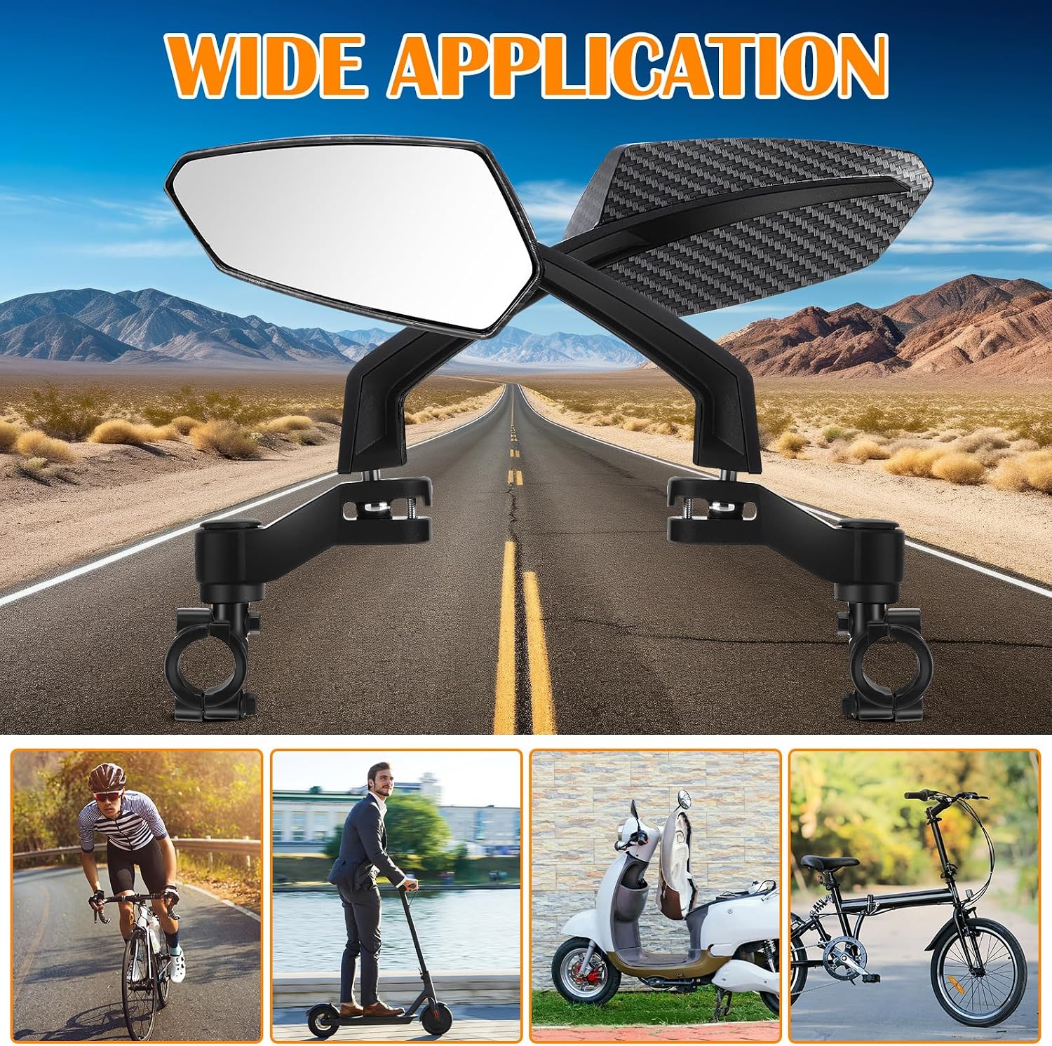 Hestya 1 Pair Handlebar Bike Mirror 360° Rotatable and Adjustable Universal Fit Rearview Bicycle Mirrors Glass Lens Safe Cycling Accessories for Scooter, E-bikes, Mountain Bikes, Road Bicycles