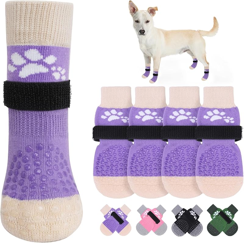 Meias Antiderrapantes para Cães SCENEREAL com Faixa Ajustável, Tamanho XS, Pacote com 6
