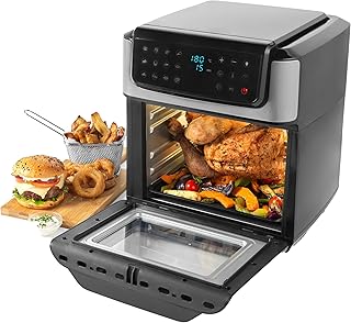 Salter EK5604 Digital Air Fryer – XL 12L Mini Oven, Healthy Air Fry/Roast/Rotisserie/Toast/Bake, 3 Racks Included, No Preheating Needed, 12 Preset Functions, LCD Touch Display, Adjustable Temp, 1800W