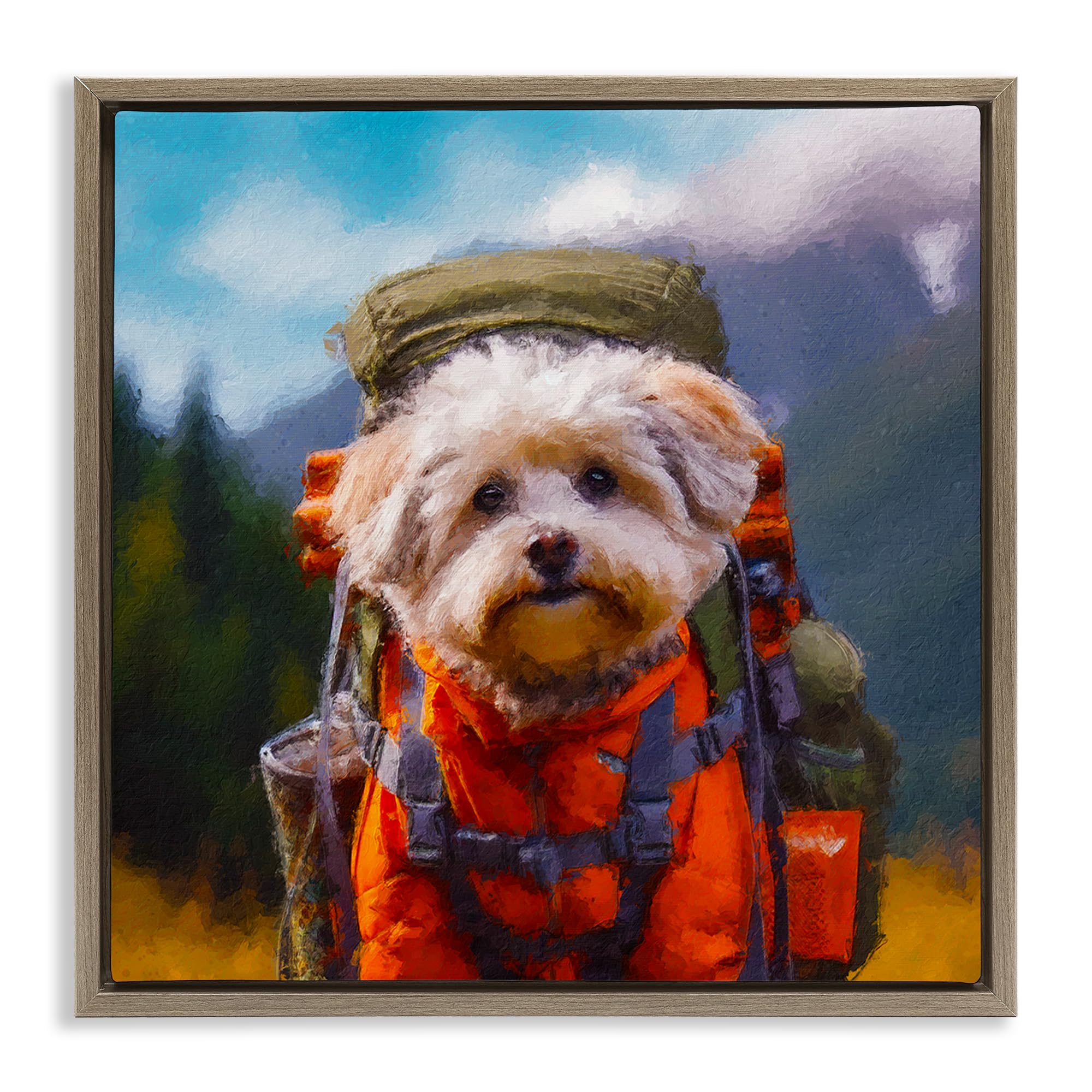 Stupell Industries Montalcino Elm (Textured) 'Adventuring Hiker Dog'| Floating Frame Canvas Art