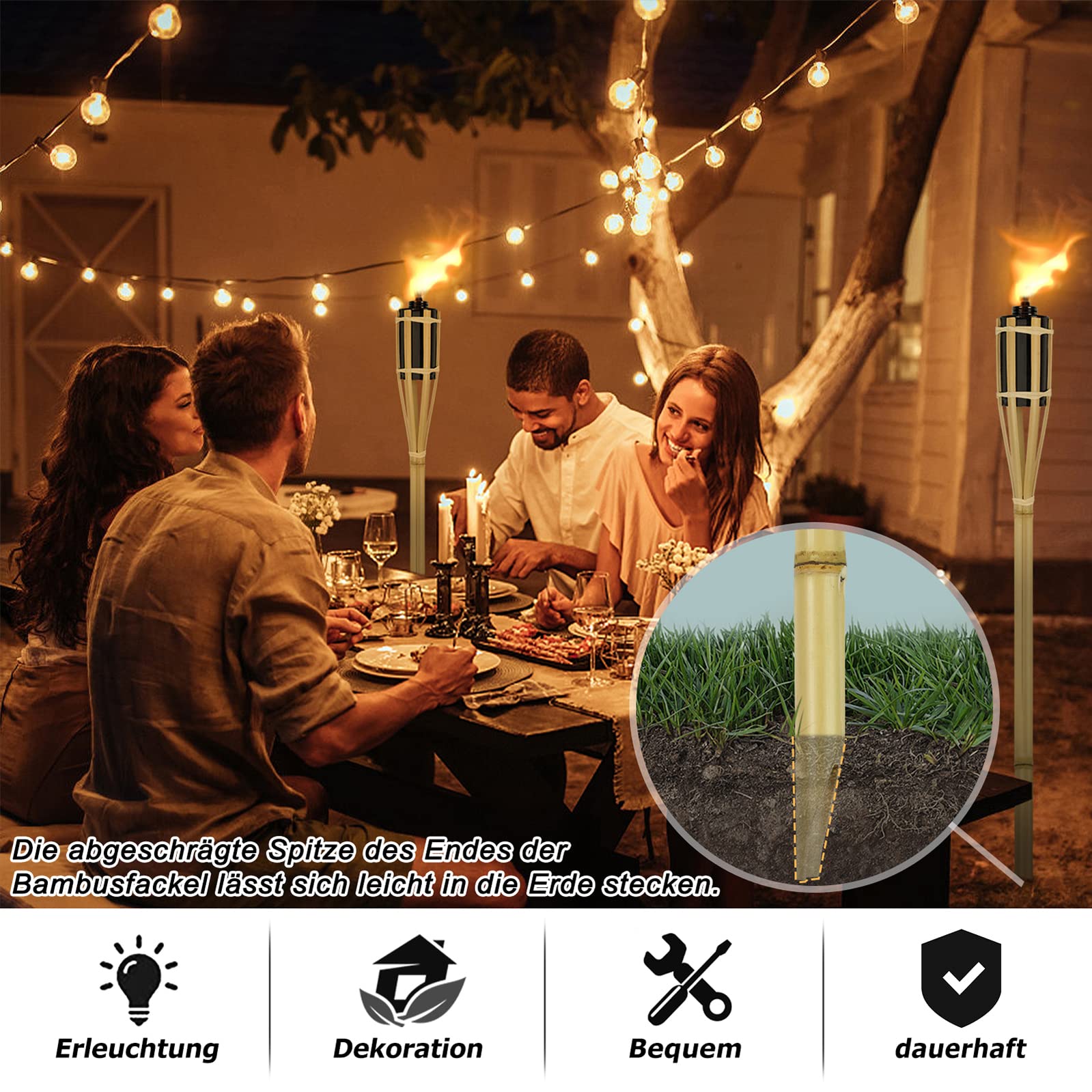 LZQ 24 Stück Gartenfackeln für Draußen 90cm Gartenfackel, Ölfackeln Bambusfackeln Fackeln für Draußen Deko