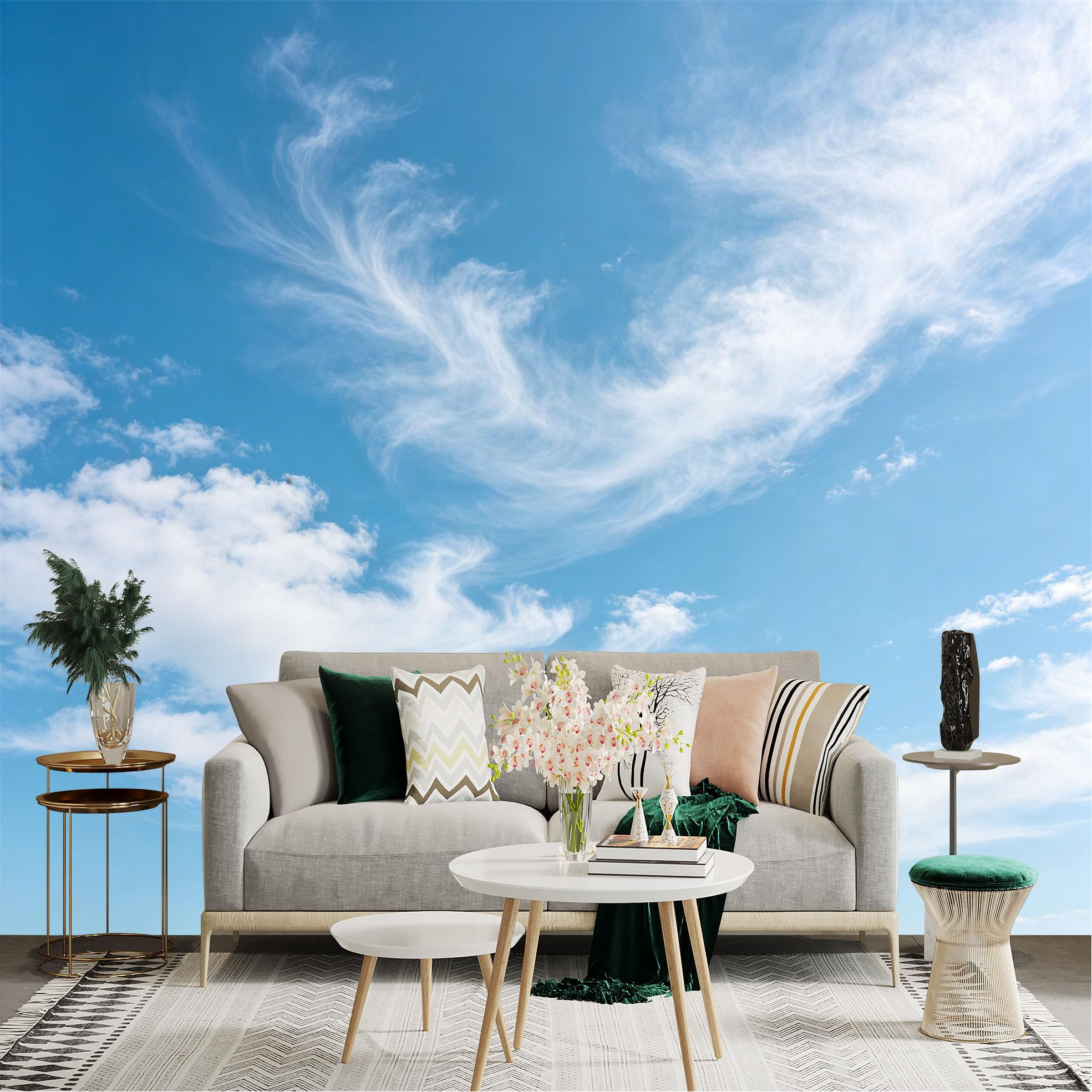 Lnzczhyre Dbh260521965 Custom Size Wall Sticker Mural， Serene Blue Sky With Cirrus Clouds， Natural Aesthetic Scenery， For Wall Decoration， Peelandstick Wall Decals.