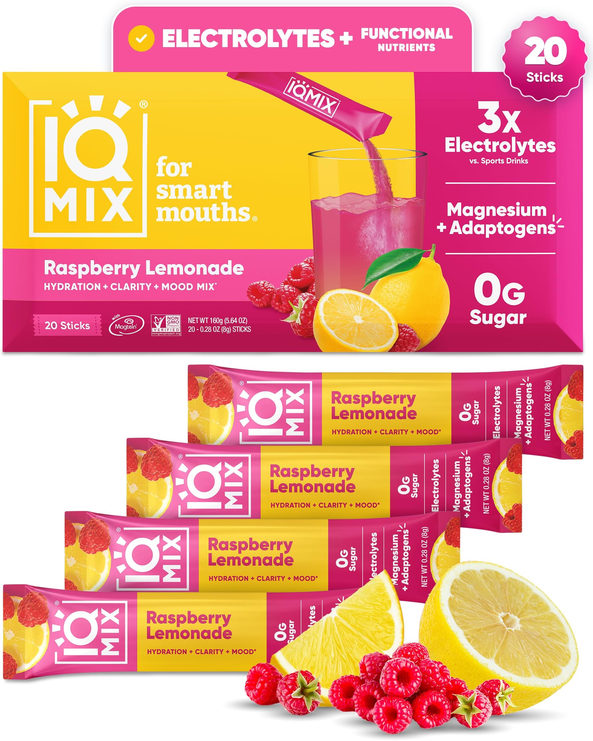 IQMIX Sugar Free Electrolytes Powder Packets, Raspberry Lemonade 20ct