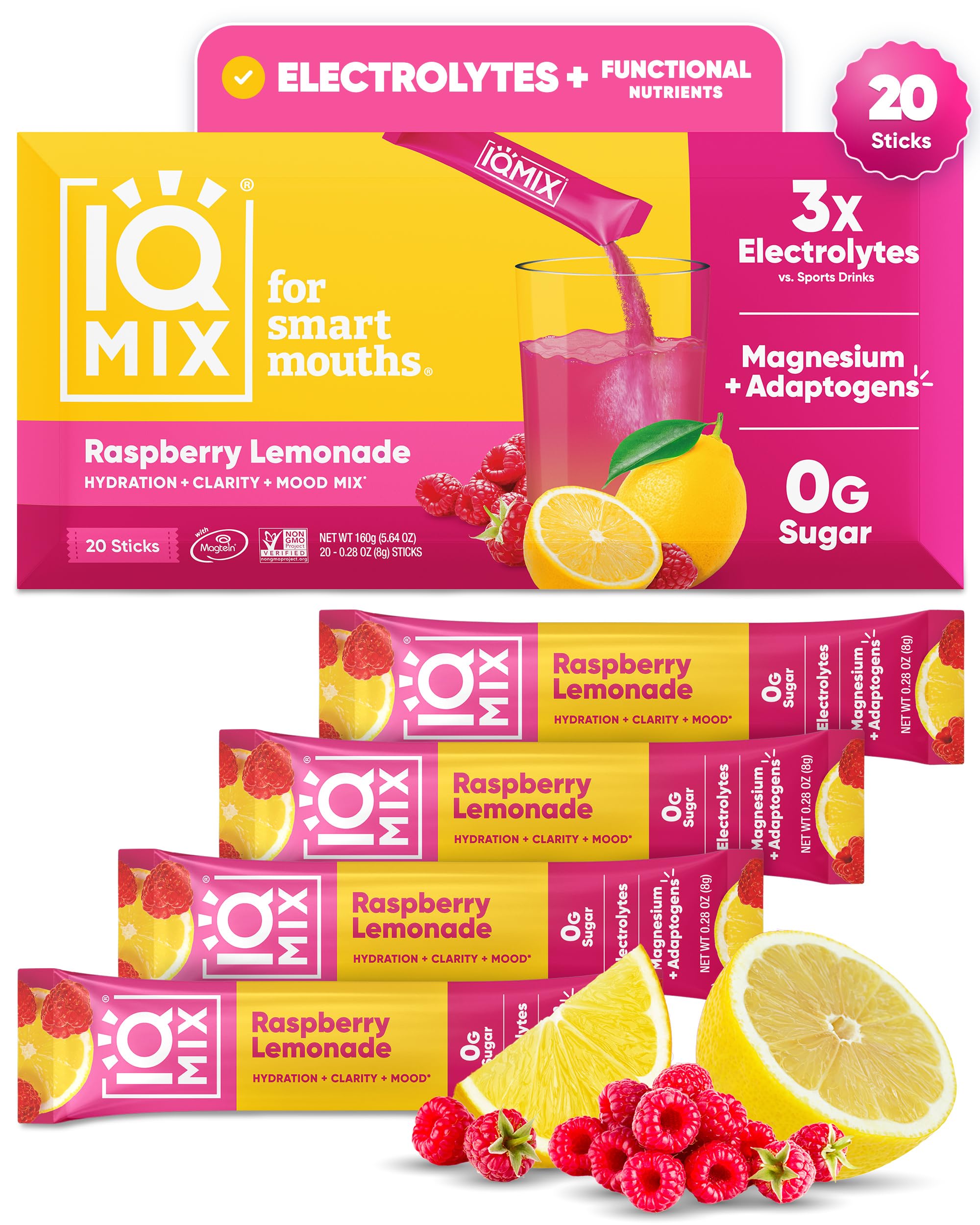 IQMIX Sugar Free Electrolytes Powder Packets, Raspberry Lemonade 20ct