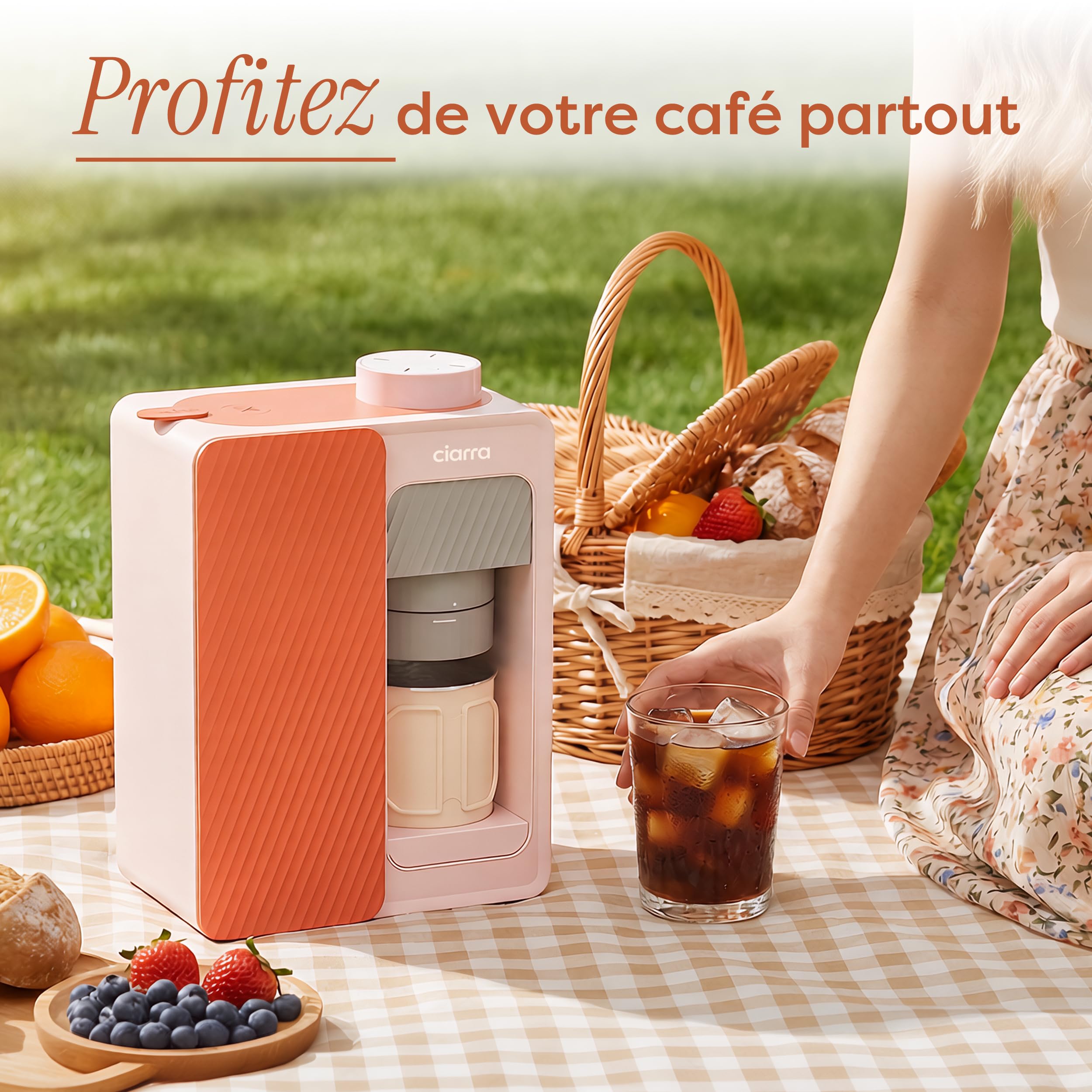 CIARRA Bloom Box Cafetière Portable - Machine à Espresso Nomade 15 Bars, Chauffage & Nettoyage Automatiques, Double Alimentation (Batterie & Secteur), Réservoir 180 ml - CBPCM551-P