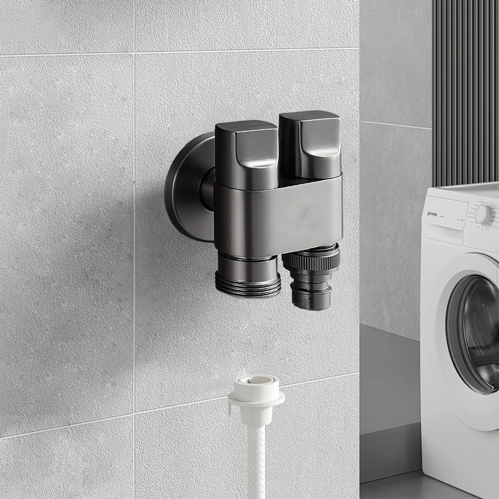 Robinet de machine à laver,laiton robinet lave linge, avec arrêt d'eau, vanne d'angle de robinet de machine à laver, pour Machine à Laver, Toilettes, équipé de raccords 1/2 et 3/4 (Dual outletsASIN)