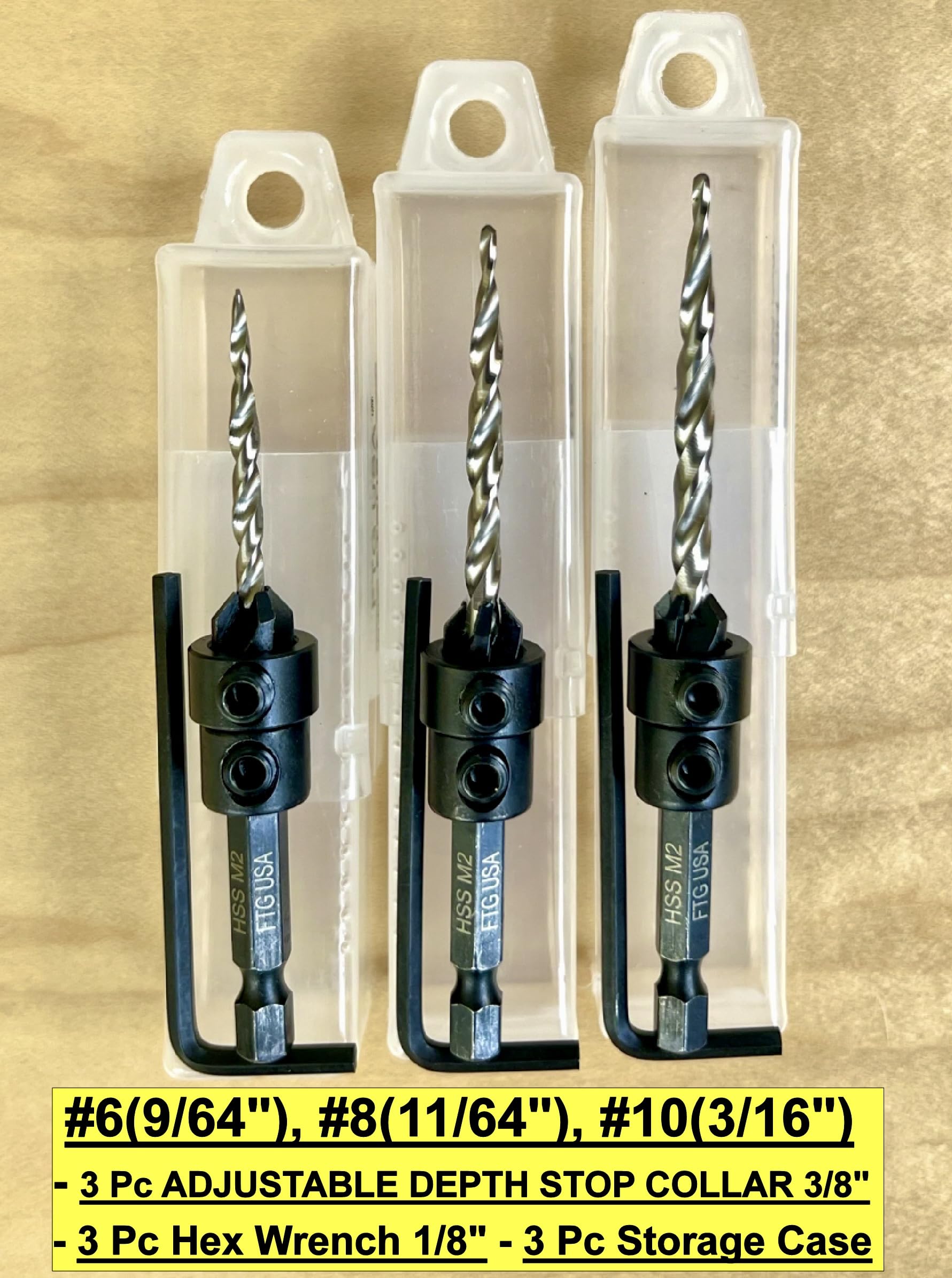 Amana Countersink Bit 6 Piece Countersink Drill Bit Set #6 (9/64) With Stop Collar - Professional Woodworking Wood Countersink Set