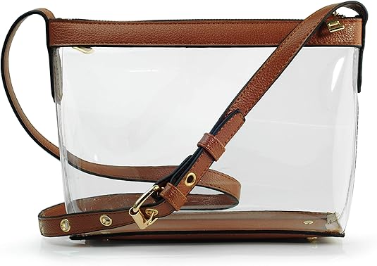 Clear Zipper Cross Body Bag with Vegan Leather Trim