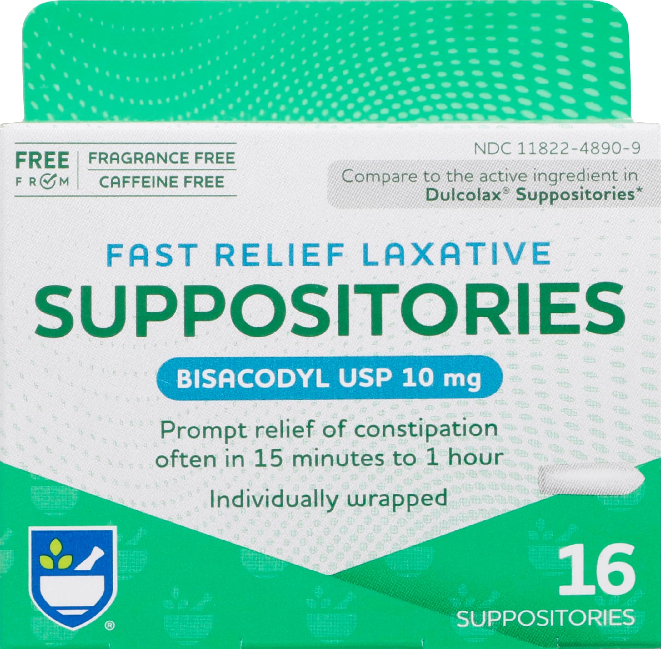 Rite Aid Fast Relief Laxative Suppositories, Bisacodyl USP, 10mg - 16 Count | Stimulant Laxative | Constipation Relief | Works in 15 Minutes to 1 Hour | Relief of Constipation | Laxative Suppository