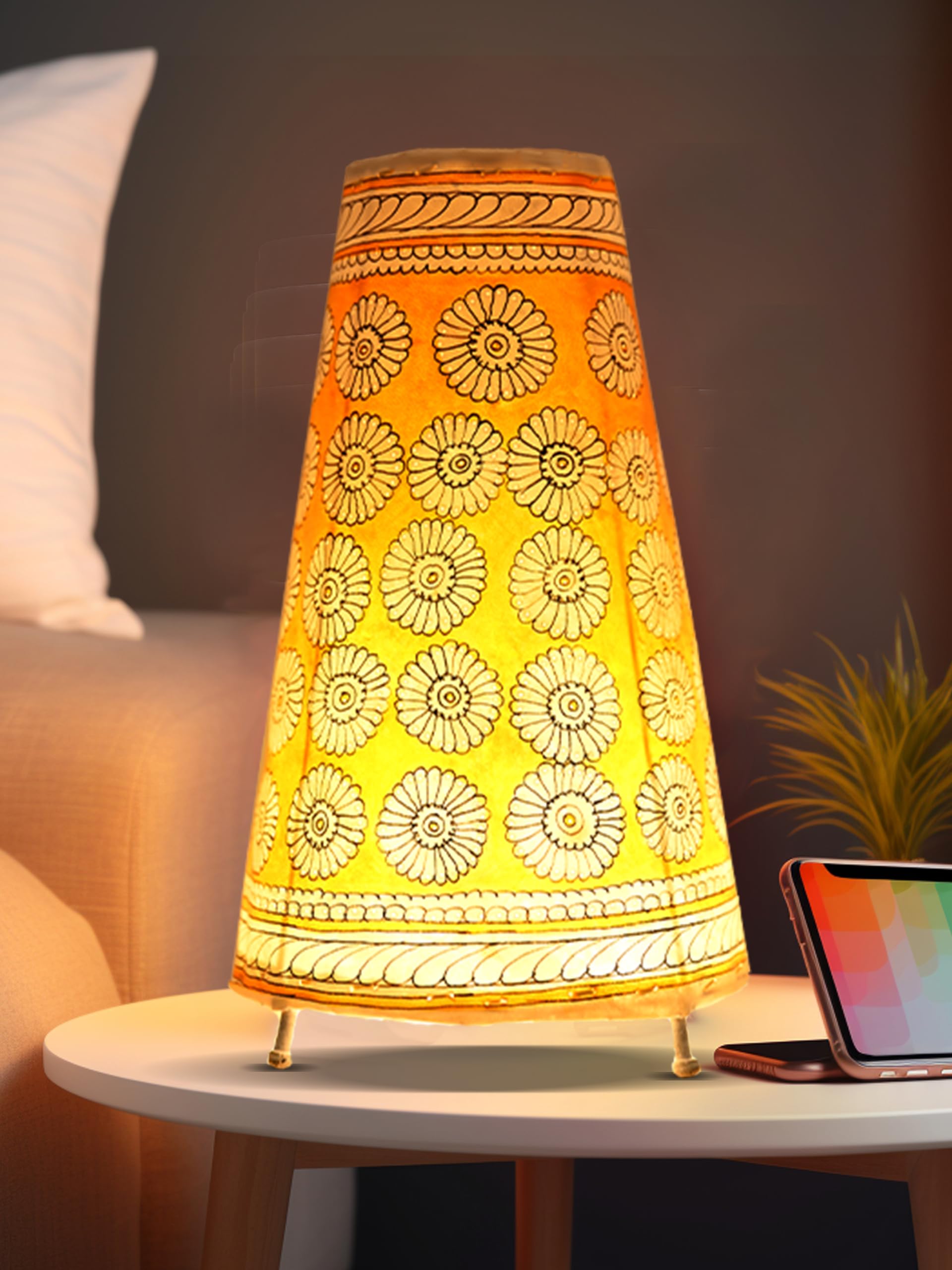 SHILP KATHA Handicraft Leather Lamps for Home Decoration — Handmade Decorative Side Table Lamps for Bedroom | Lamp Shade for Living Room Home Decor | Flower Blossom