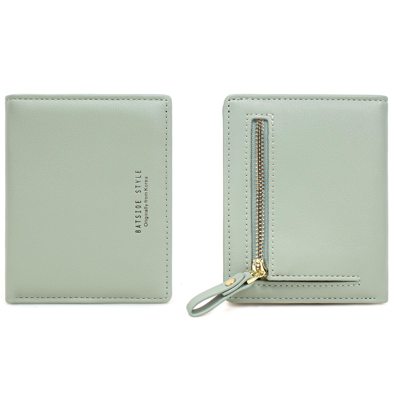 SUMGOFO Small Wallet for Women Slim Leather Card Holder RFID Mini Bifold Short Front Zipper Pocket Coin Purse (Mint Green)