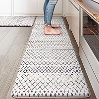 Vista 24 de KIMODE - Juego de 2 tapetes de cocina bohemios, antifatiga, antideslizantes, impermeables, ergonómicos, acolchados, cómodos, para lavandería, Rojo