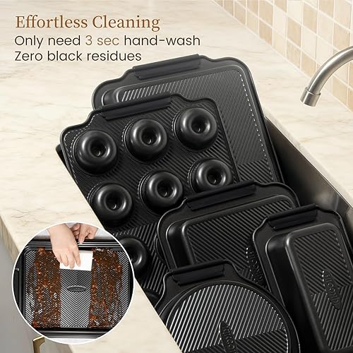 Miniatura 6 de Kikcoin Juego de 25 moldes apilables para hornear, juegos de utensilios para hornear antiadherentes con asas de silicona, hojas de galletas aptas