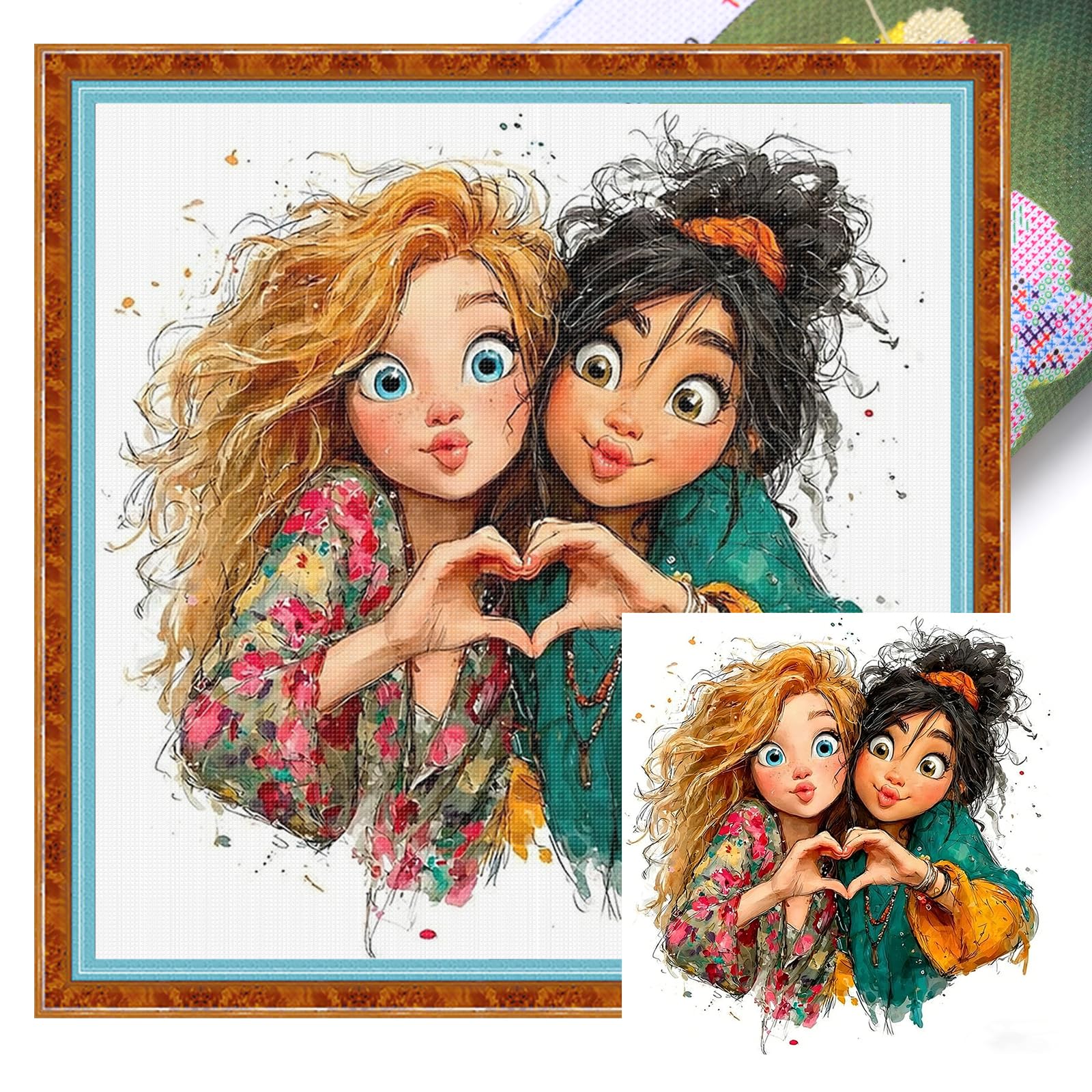 POETRYDRAW Best Friends Full 11CT 3 Strands DIY Stamped Embroidery Needlepoint Starter Kits 17.71x17.71inch Cross Stitch Art and Crafts Kits for Beginners Adults Home Decor (Best Friends)