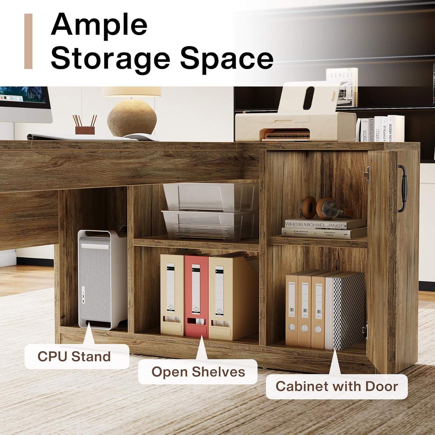 Tribesigns 71" L-Shaped Executive Desk with File Cabinet, Large Office Computer Table with Storage Shelves, Professional Business Furniture Workstation for Home Office, Rustic Brown