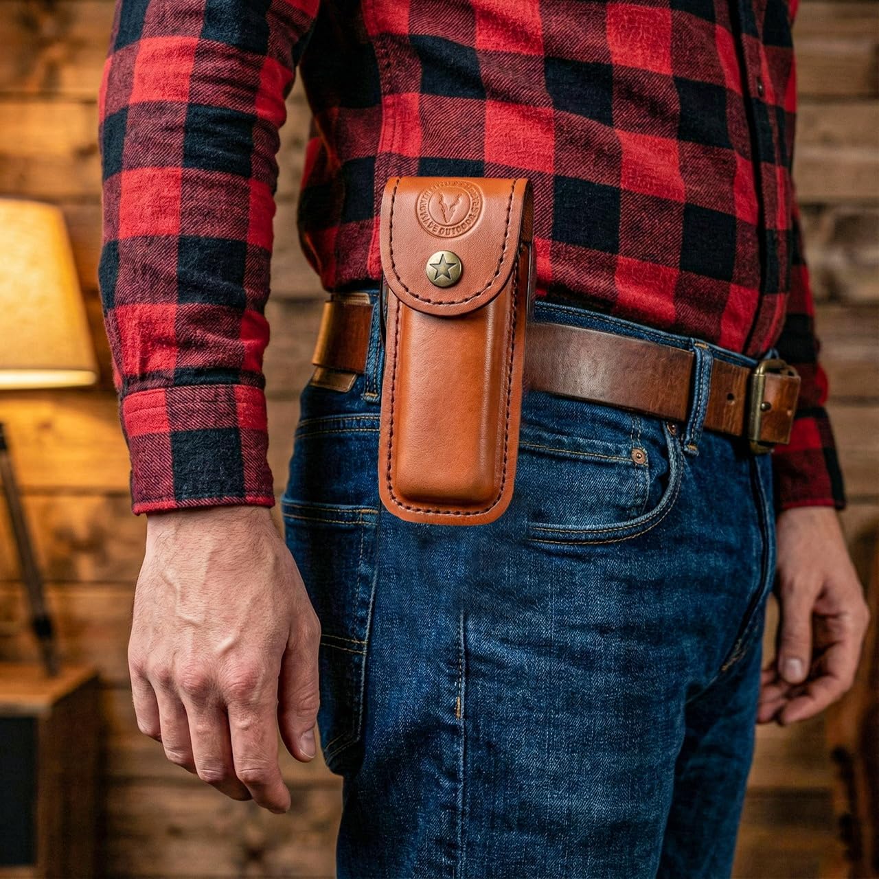 Dessi Handmade Italian Leather Knife Sheath for Belt Compatible with Leatherman Skeletool Wingman Sidekick Multitool Pouch Case Folding Knife Holder EDC Tan Cognac SM155 image 3
