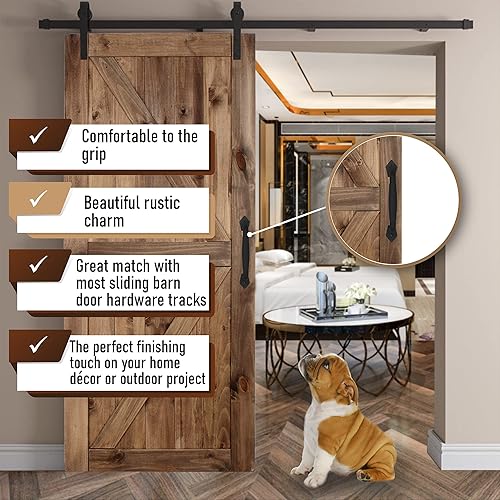 Miniatura 5 de VivaLight Manija redonda rústica de 8 pulgadas para puerta de granero, tirador de acero negro para puertas corredizas, puertas, garajes, cobertizos,