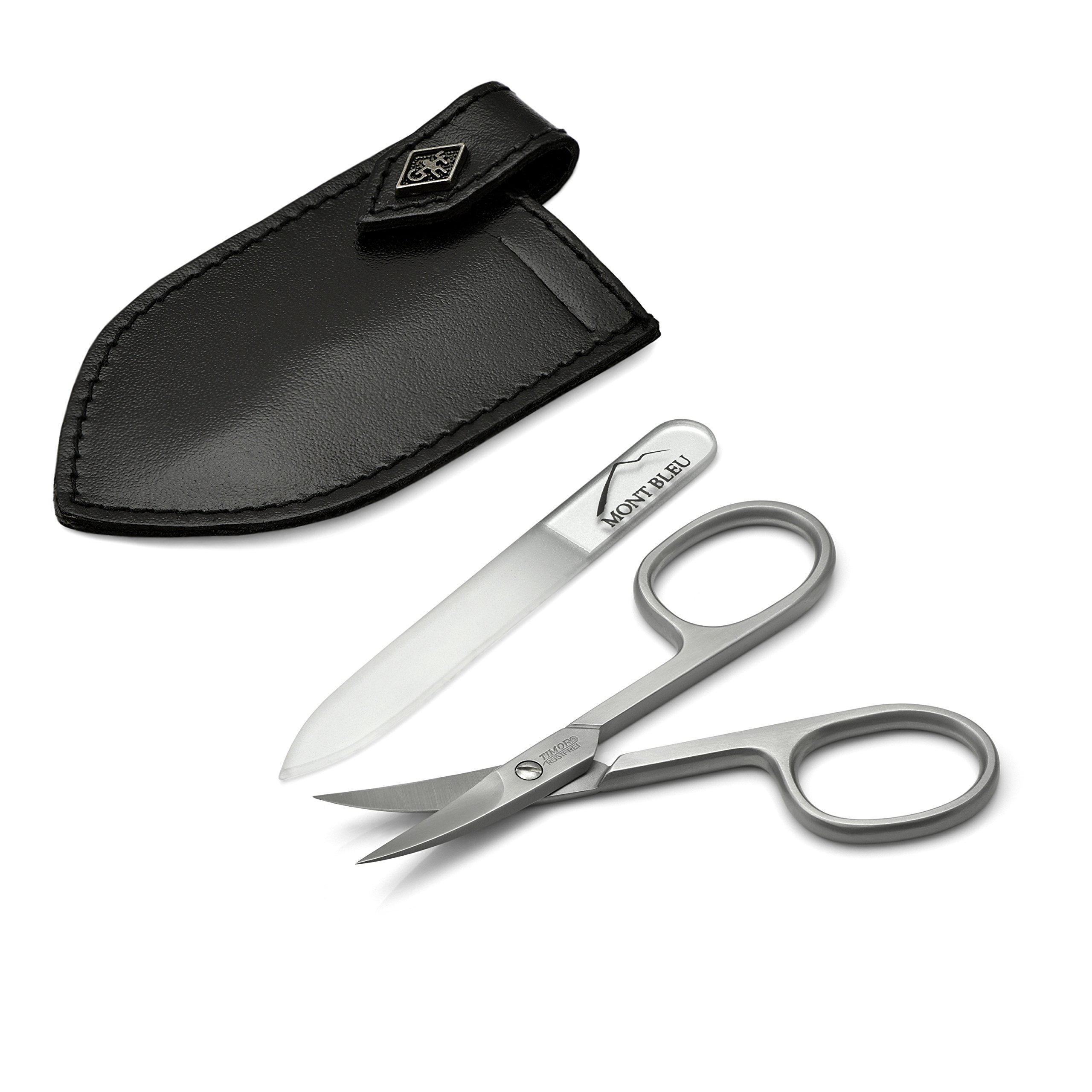 Giesen & Forsthoff's Timor 2-piece Manicure Set with crystal nail file - in Black Leather Case - Deluxe Manicure Set