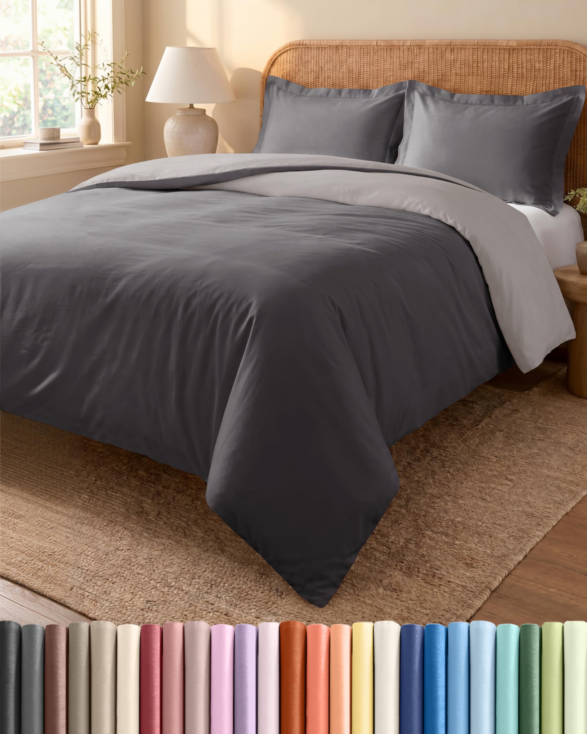 Copripiumino Matrimoniale 200x220 cm Grigio Scuro/Grigio Chiaro 3 Pezzi - Copripiumino 200x220 cm e 2 Federe 80x80 cm - Microfibra Spazzolata - Anti-Grinze - Ipoallergenica - OEKO-TEX Standard 100