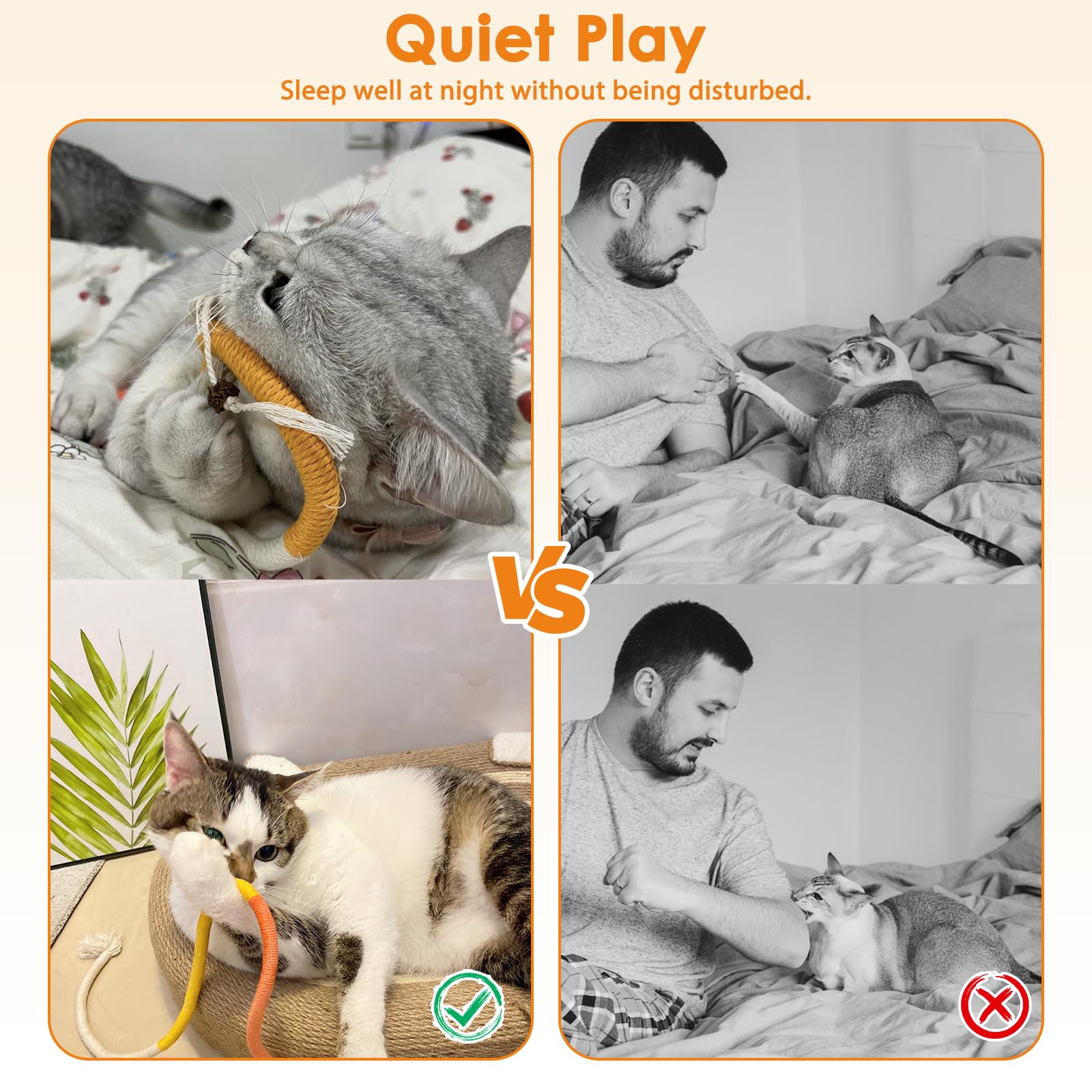 Tocirelo Lot de 6 jouets à mâcher en corde pour chat pour le nettoyage des dents, jouets interactifs pour transférer la mastication des fils, corde en coton avec boule naturelle de vigne d'argent