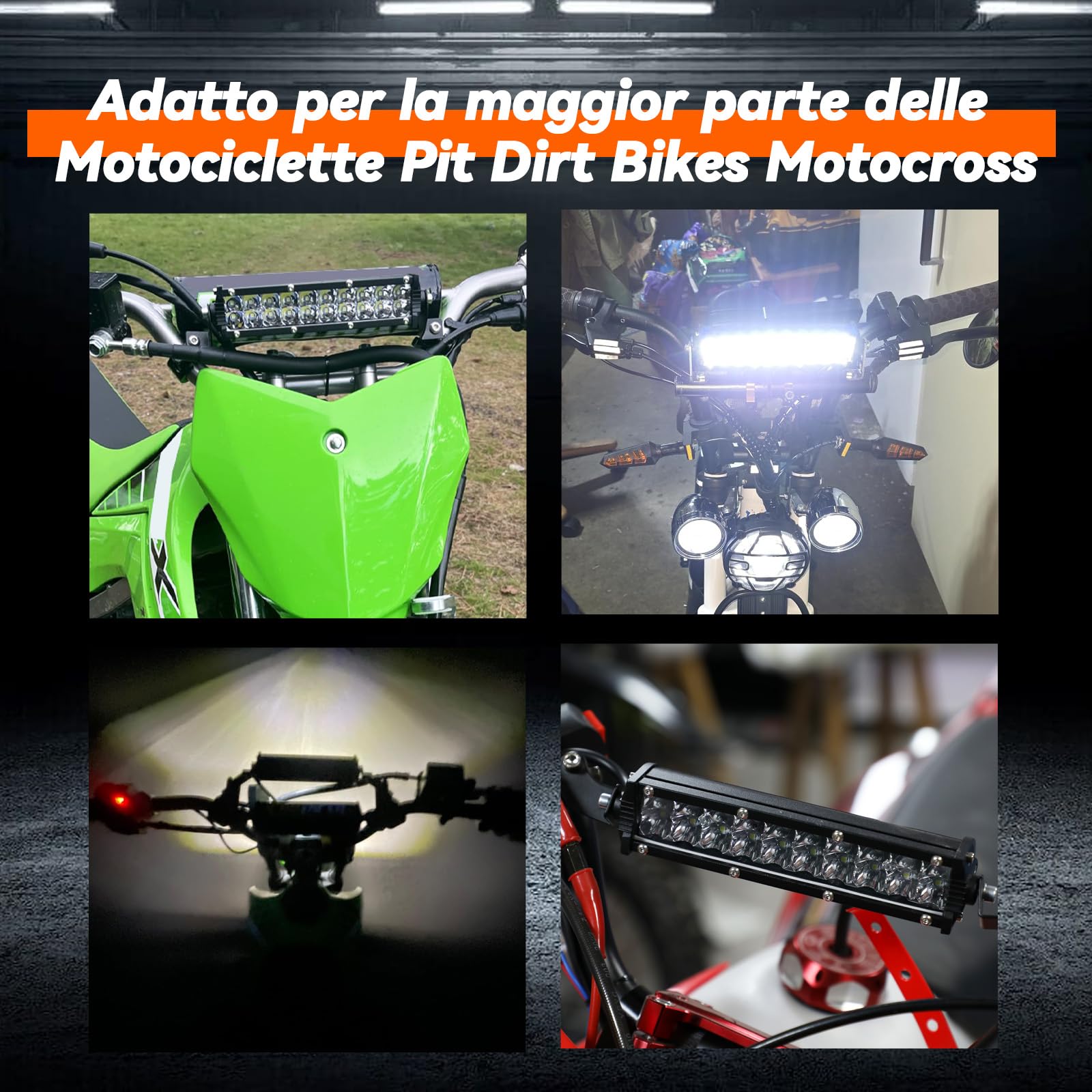 Faretti LED Moto Dirt Pit Bike Lampada Faro 60W 2500Lm Kit Luce di Guida 22mm Manubrio Universale per CRF XR EXC XC TE FE KLX PW 50cc 80cc 110cc 150cc 250cc，impermeabile Risparmio energetico