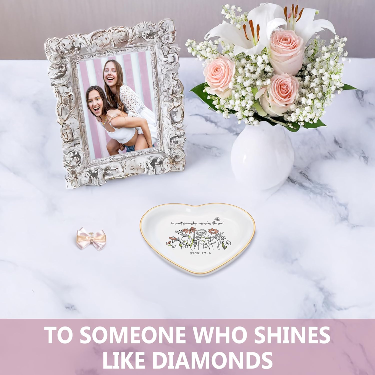 Christian Bible Verse Jewelry Dish Trinket Tray Gifts- Inspirational Ceramic Ring Jewelry Tray Gifts for Women-A Sweet Friendship Refreshes the Soul-Proverbs 27:9 (White) - Image 6