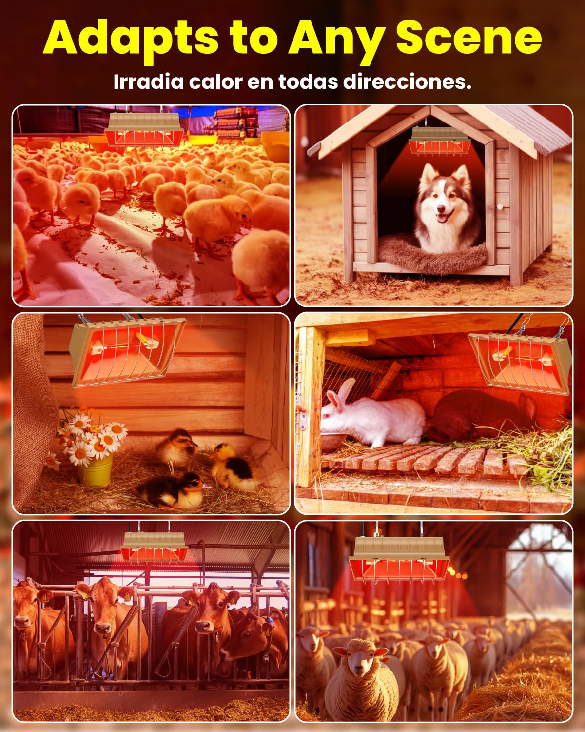 Lampara de Calor para Pollitos Con Interruptor Alto/Bajo (175W/275W), Incluye 2 Bombillas R7s, Cadena Ajustable para Colgar y Cable de 3m para Pollitos,Patitos,Cachorros y Ganado