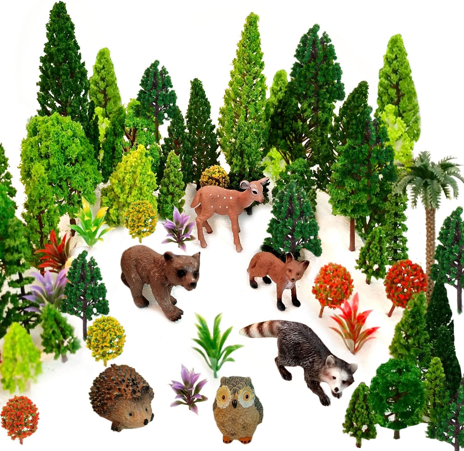 48pcs Animal Trees, Ho Scale Bushes with Animals Figures, Plastic Trees for Projects 1.5-6 inch(4-16 cm), Model Train Scenery