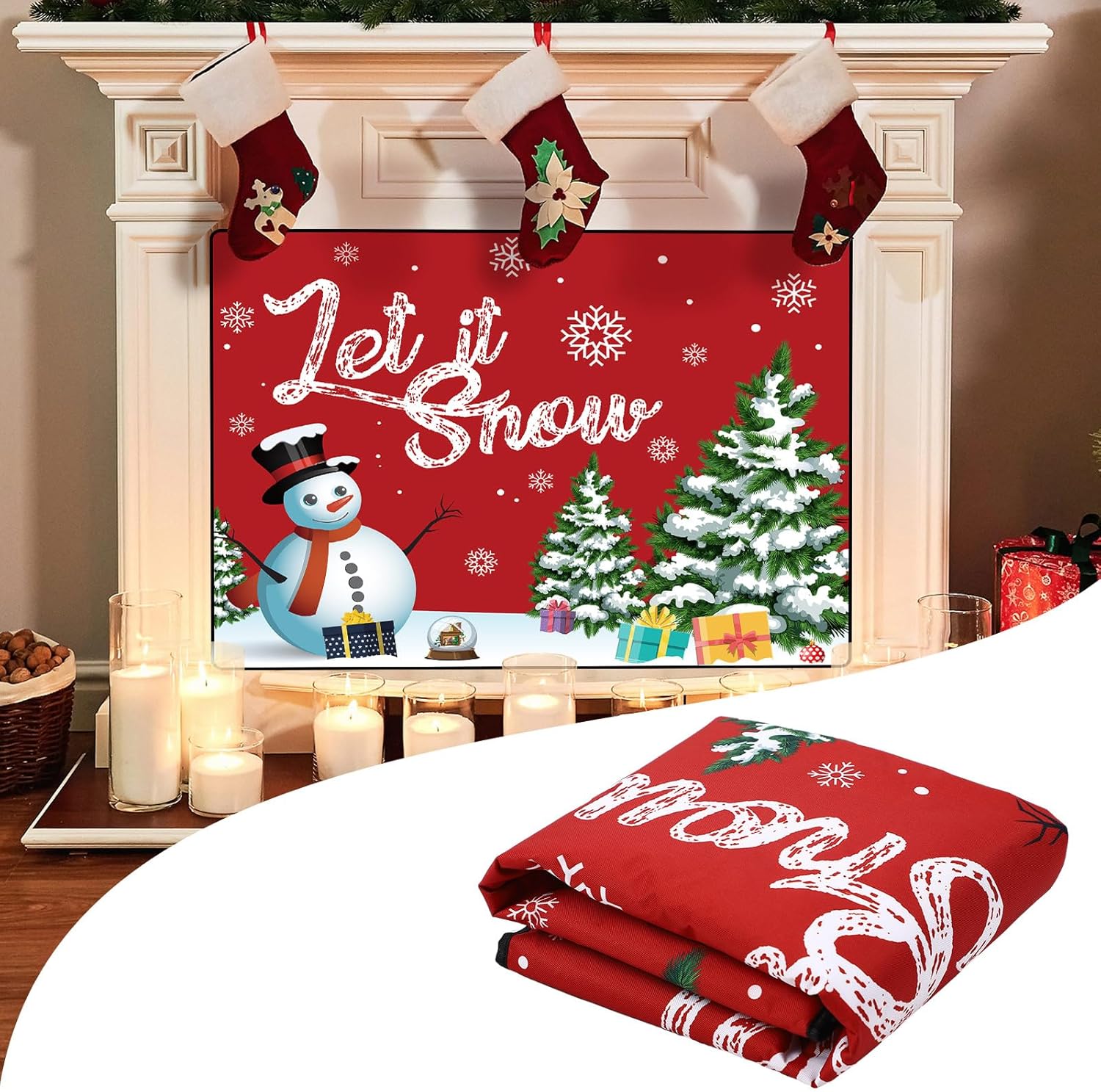 Tranqun 39 x 32 in Christmas Fireplace Cover