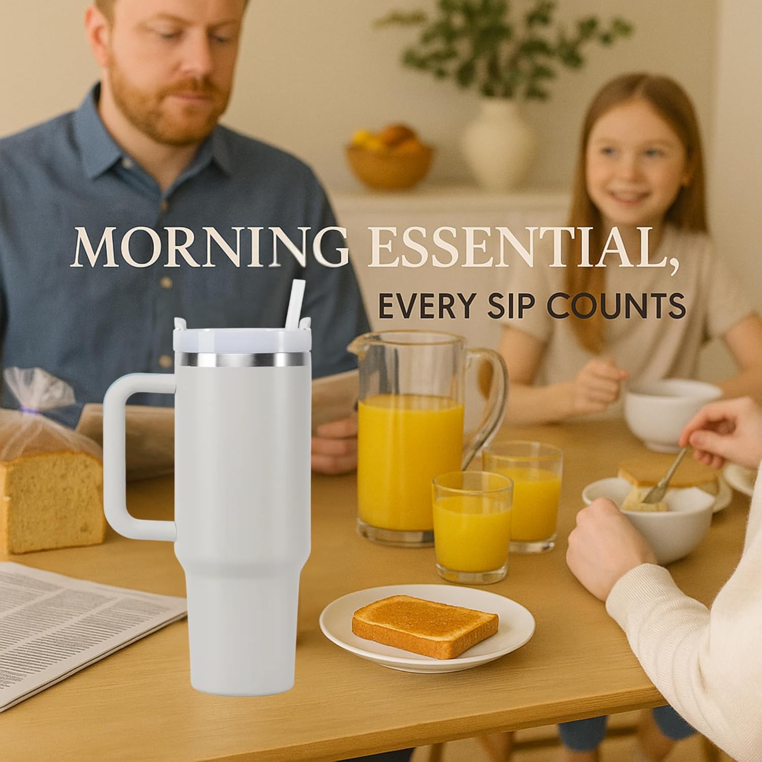 PRIMEWAVE 40oz Stainless Steel Tumbler with Straw – Leakproof Travel Mug with Handle | Double Wall Insulated, BPA-Free | Reusable Drinking Cup for Hot & Cold Drinks (GREY) - Image 8