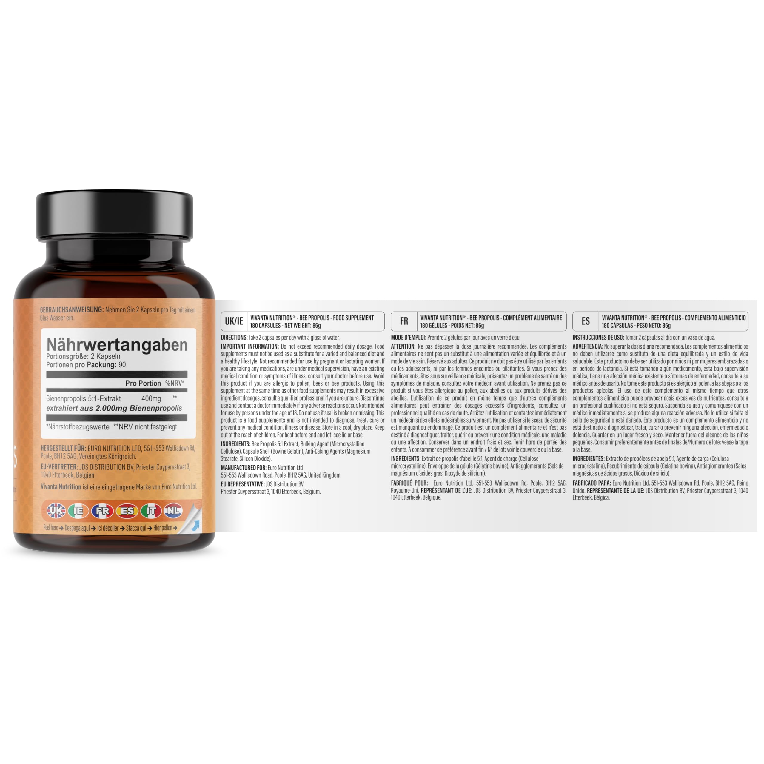 Propolis Kapseln – Hochdosierte Bee Propolis 5:1 Extrakt aus 2.000mg Rohpropolis – 3-Monatsvorrat – 180 Kapseln