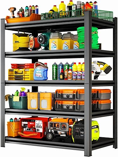 Miniatura 16 de Estantería de garaje de acero resistente de 5 niveles de 72" de alto x 40" de ancho, capacidad de 3000 libras, almacenamiento de garaje y sótano,