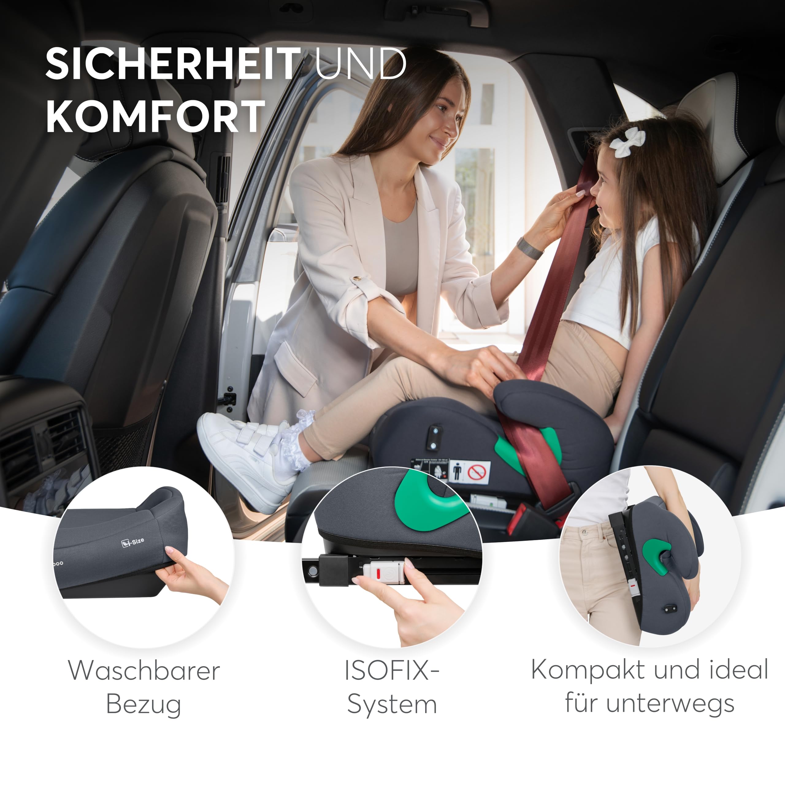 KikkaBoo i-Pop Kindersitzerhöhung Auto Kinder, i-Size, Isofix, 22-36 kg, Gruppe 3, 7-12 Jahre, Autositz Sitzerhöhung, Grau