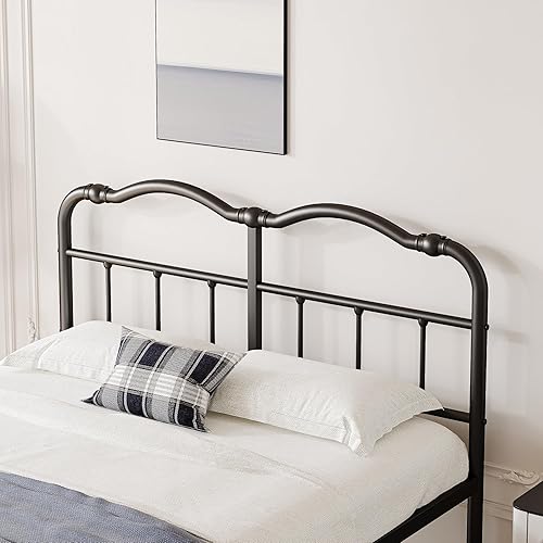 Miniatura 5 de Base de cama tamaño Queen con cabecero, 18 pulgadas de alto, marco de cama de plataforma de metal resistente, sin ruido, fácil montaje, no necesita