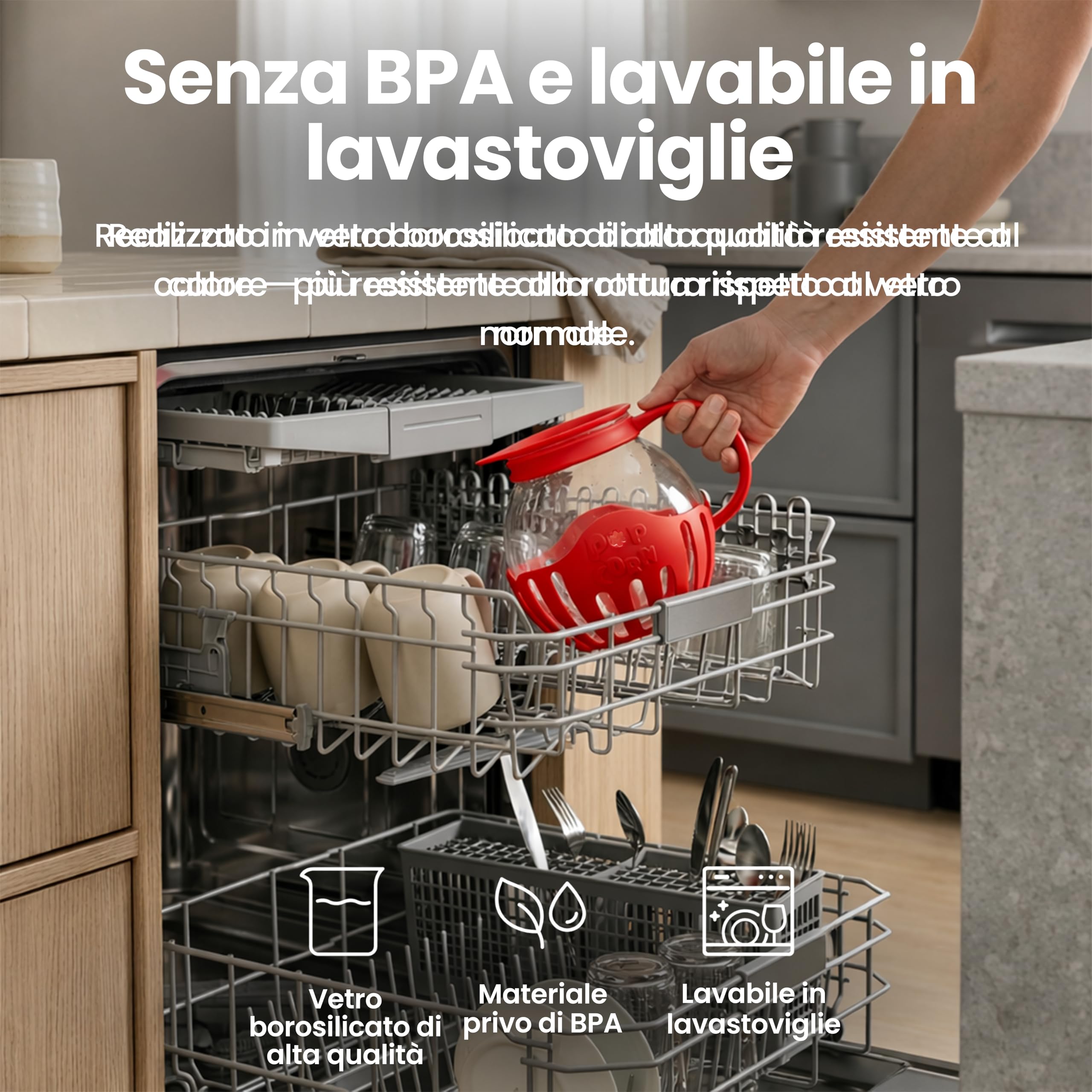 Netrox - Popcorn Maker per Microonde Senza Olio 3L – Ciotola in Vetro, BPA Free, Lavastoviglie – Popcornmaschina Fettfreie, Snack Healthy per Serata Cinema Famiglia, Idea Regalo