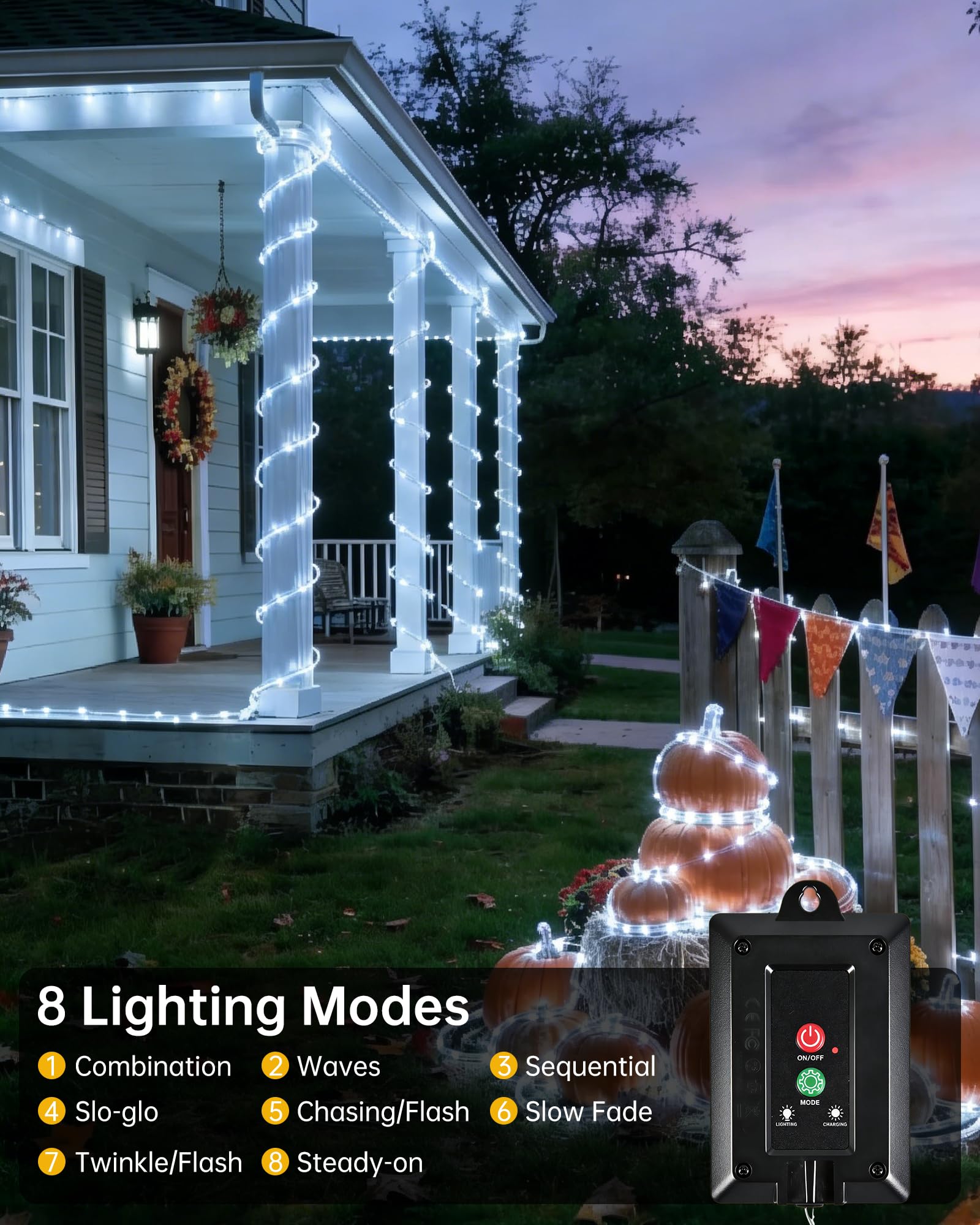 MERRIMAX M Solar-Lichterkette für den Außenbereich, 200 LEDs, 200 LEDs, wasserdicht, 8 Modi, solarbetriebene Solarröhre für den Außenbereich, für Baum, Terrasse, Pool, Deck-Dekoration (Weiß, 1 Stück)
